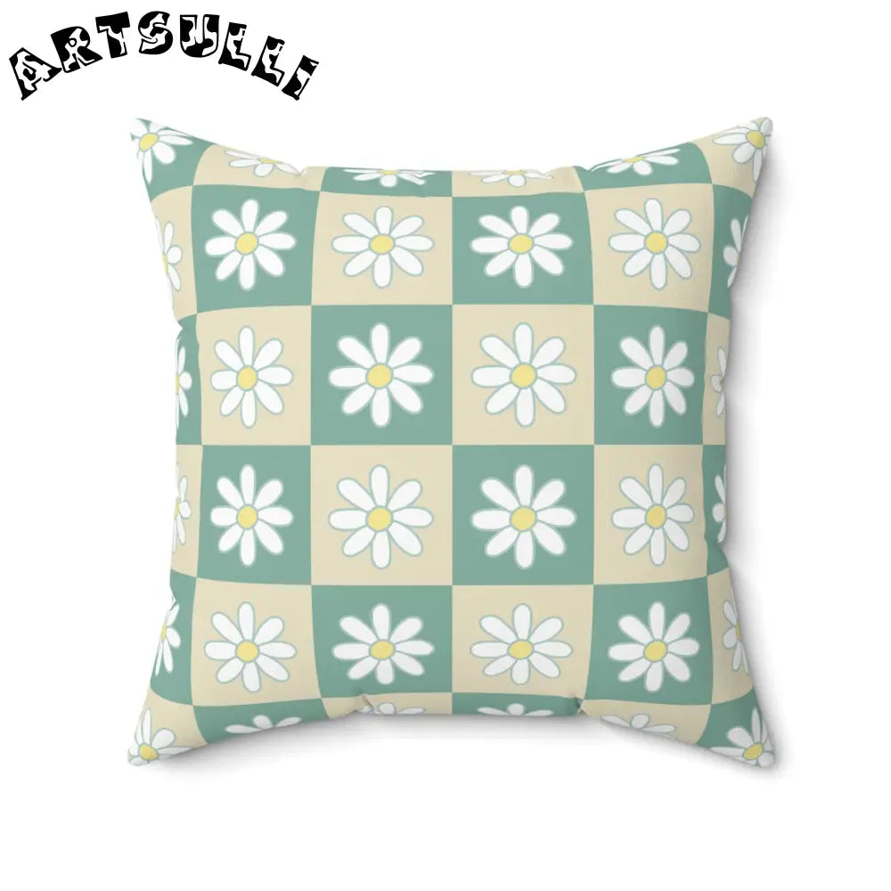 JAKKOUTTHEBXX Retro Daisy Checkerboard Green and Tan Spun Polyester