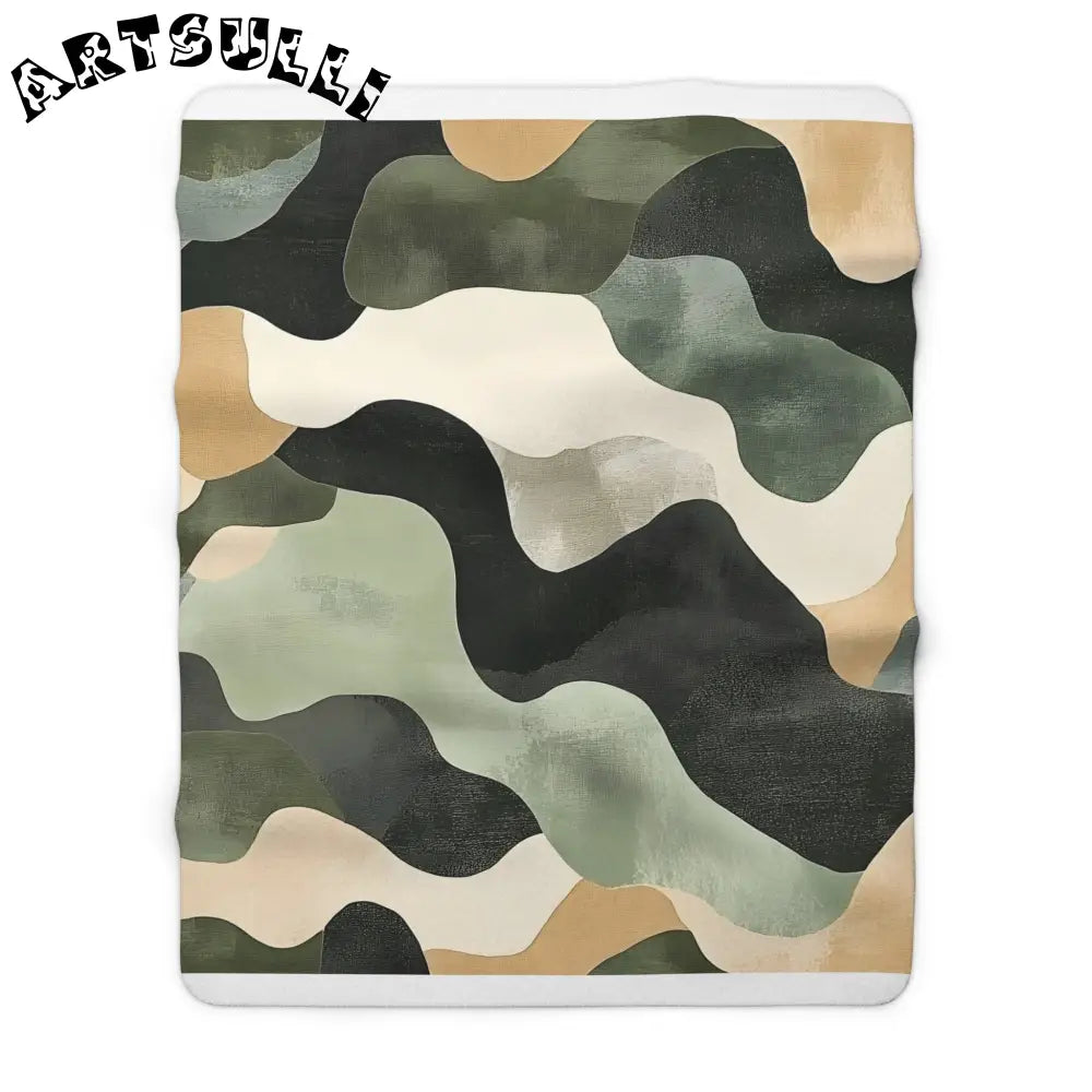 JAKKOUTTHEBXX Abstract Wavy Fleece Blanket Rug Muted Green Black