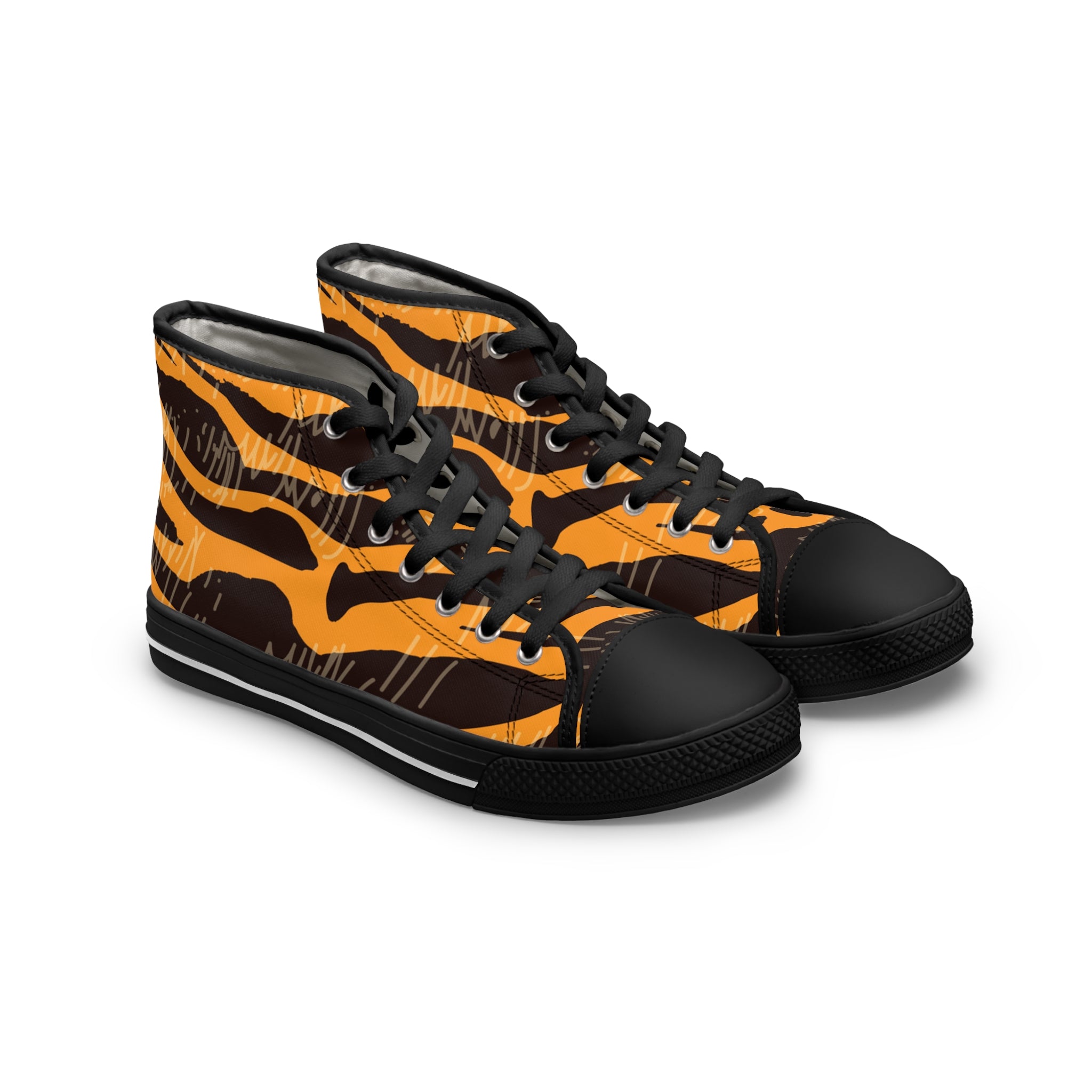 Tiger Scratches Orange and Black Women's High Top Sneakers, Artsulli - Art is Long, Life is Short, Shoes, Size, US 5.5, Color, Black sole, , , 13332395224492