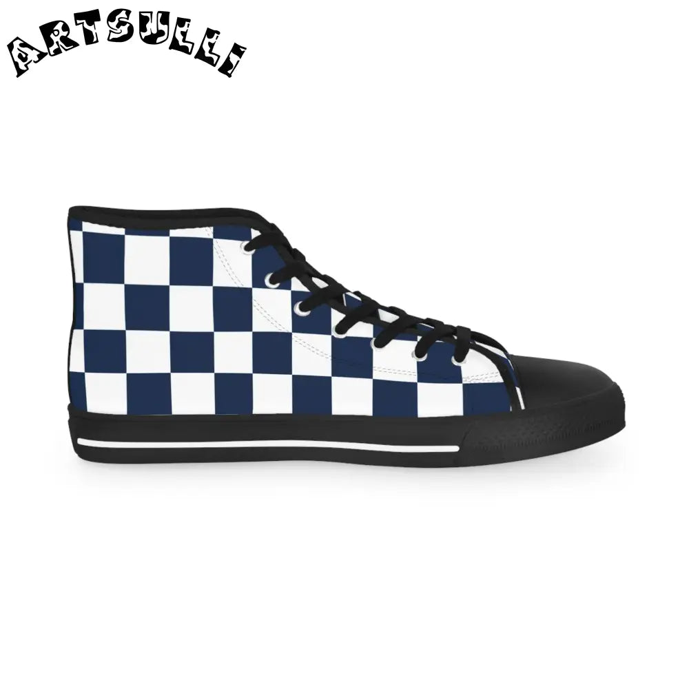 JAKKOUTTHEBXX Checkerboard White and Navy Blue Men’s High Top
