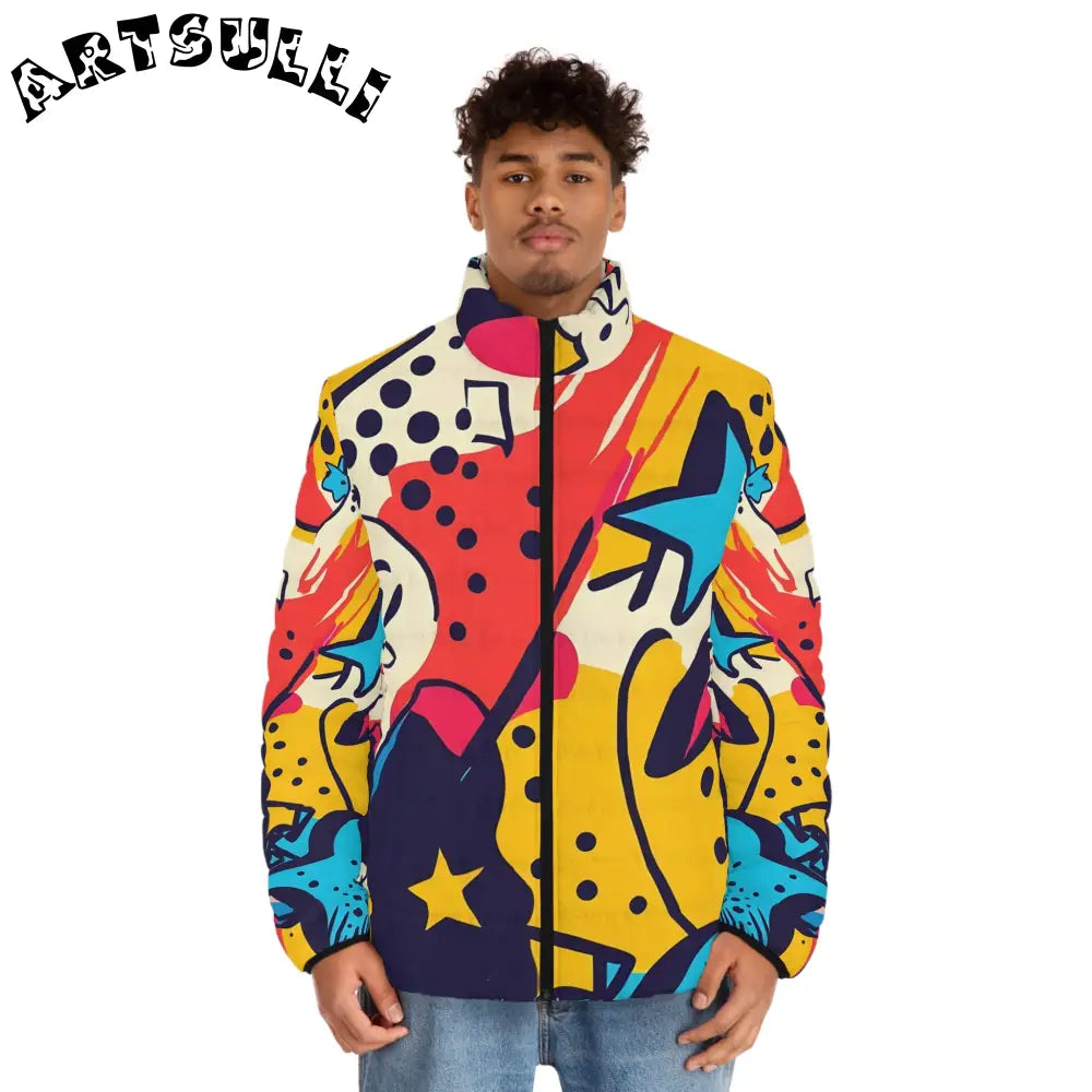 JAKKOUTTHEBXX Comic x Pop Art Men’s Puffer Jacket (AOP)