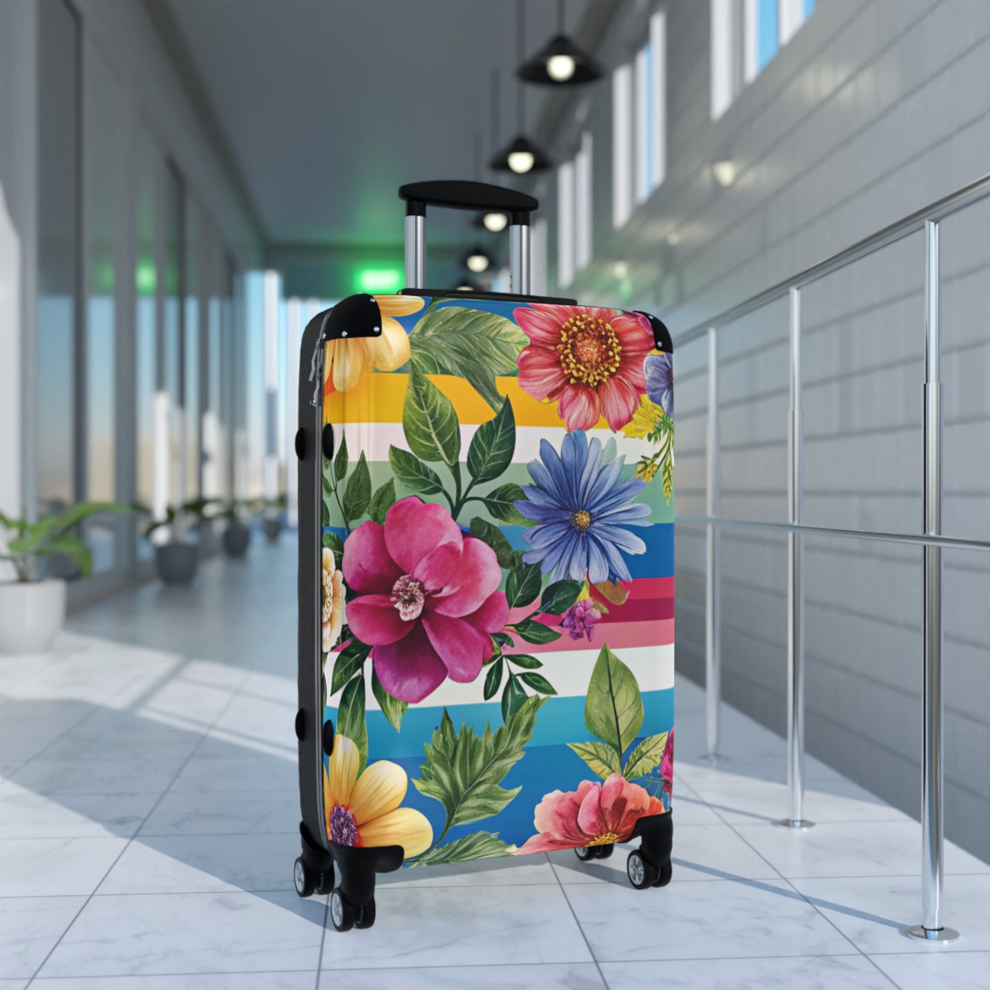 Floral Stripe 4K Suitcase, Artsulli - Art is Long, Life is Short, Bags, , , , , , , 