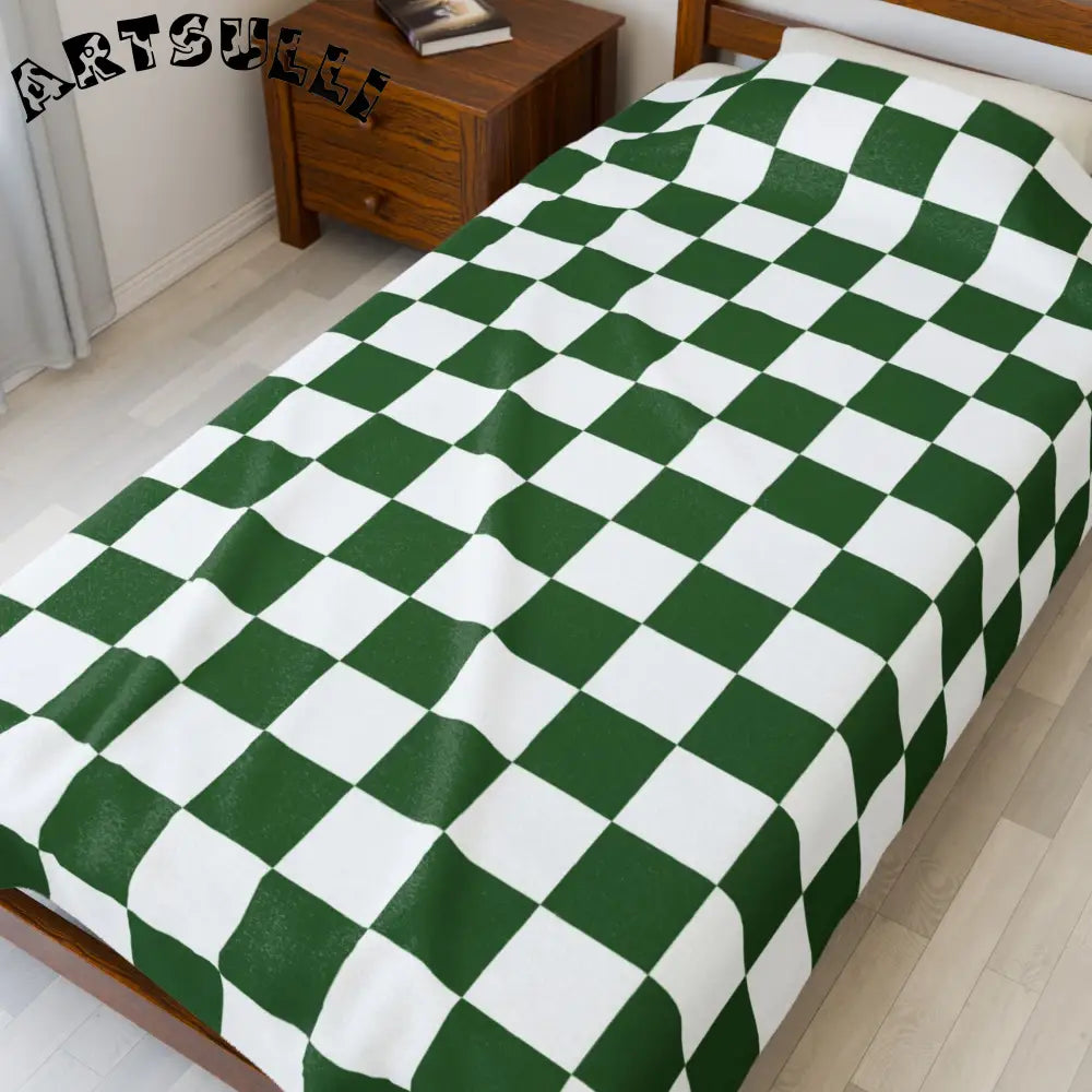 JAKKOUTTHEBXX Checkerboard White and Dark Green Velveteen Plush