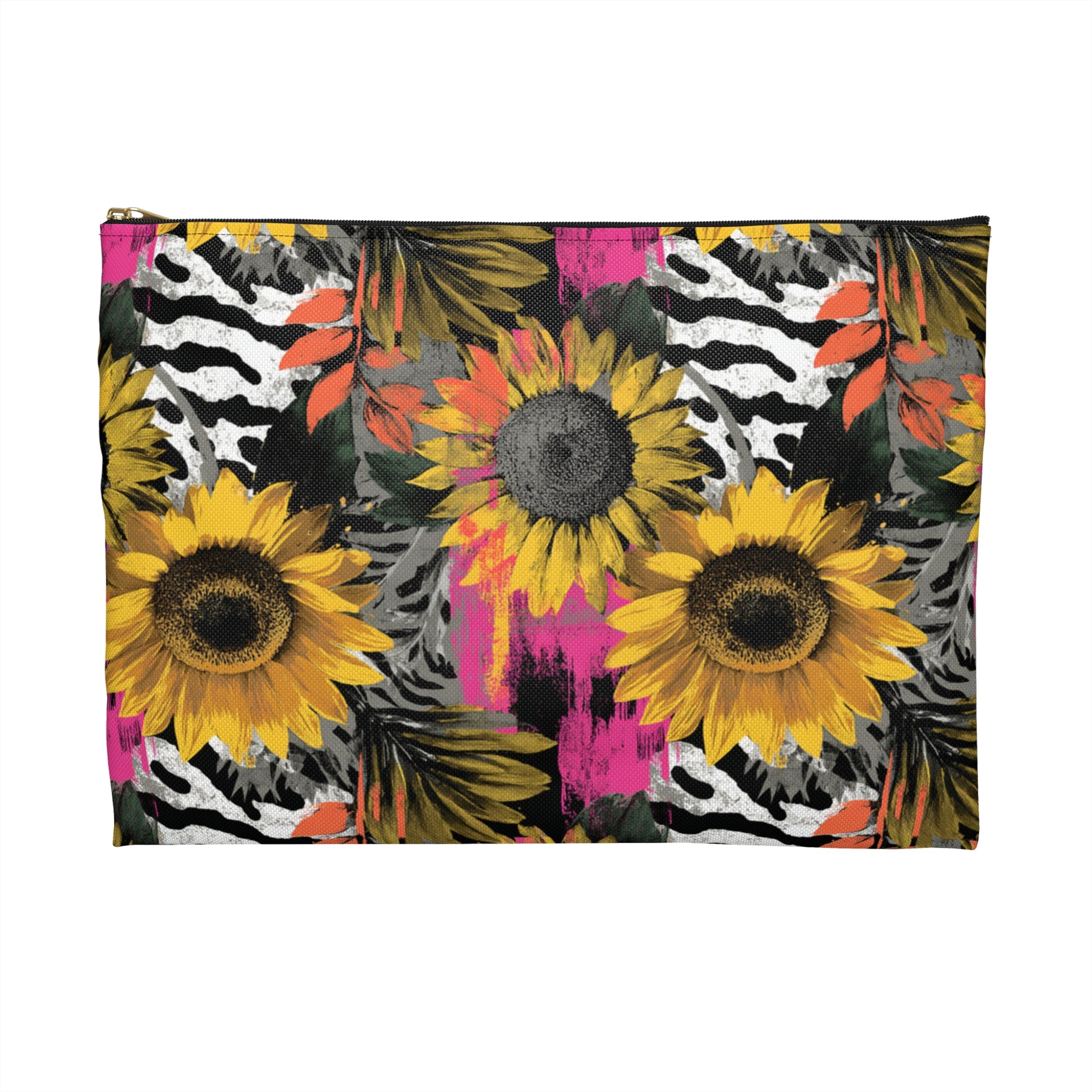 Zebra Stripes x Sunflowers Multi-Color Accessory Pouch, Artsulli - Art is Long, Life is Short, Bags, , , , , , , 