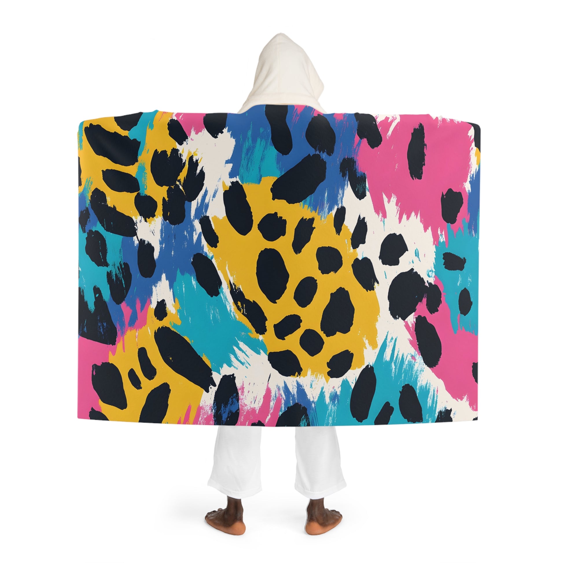 Leopard Print x Paint Brush Strokes Multi-Color Hooded Sherpa Fleece Blanket, Artsulli - Art is Long, Life is Short, All Over Prints, , , , , , , 