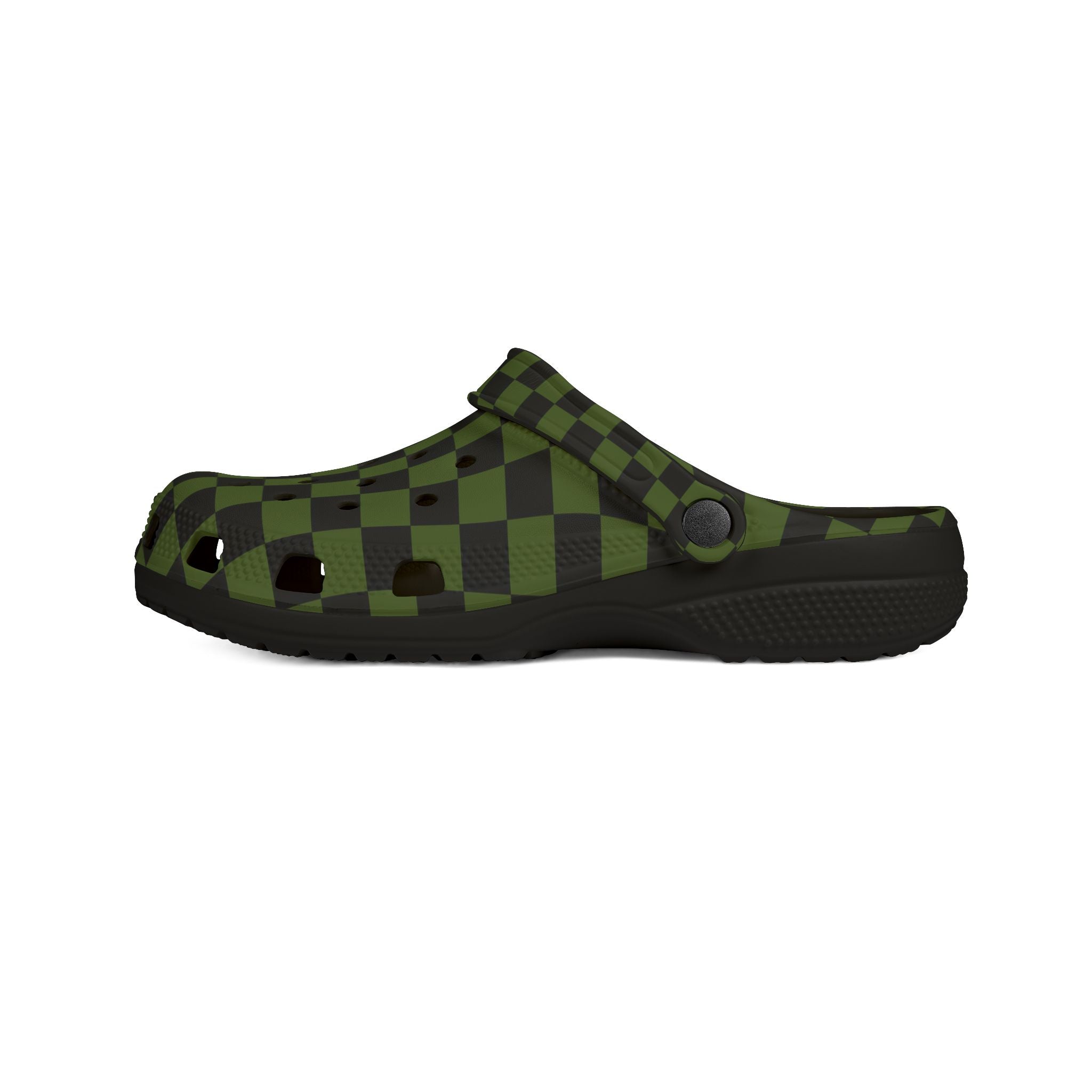 Checkerboard Olive Green and Black EVA Foam Rubber Shoes (AOP), Artsulli - Art is Long, Life is Short, Shoes, , , , , , , 