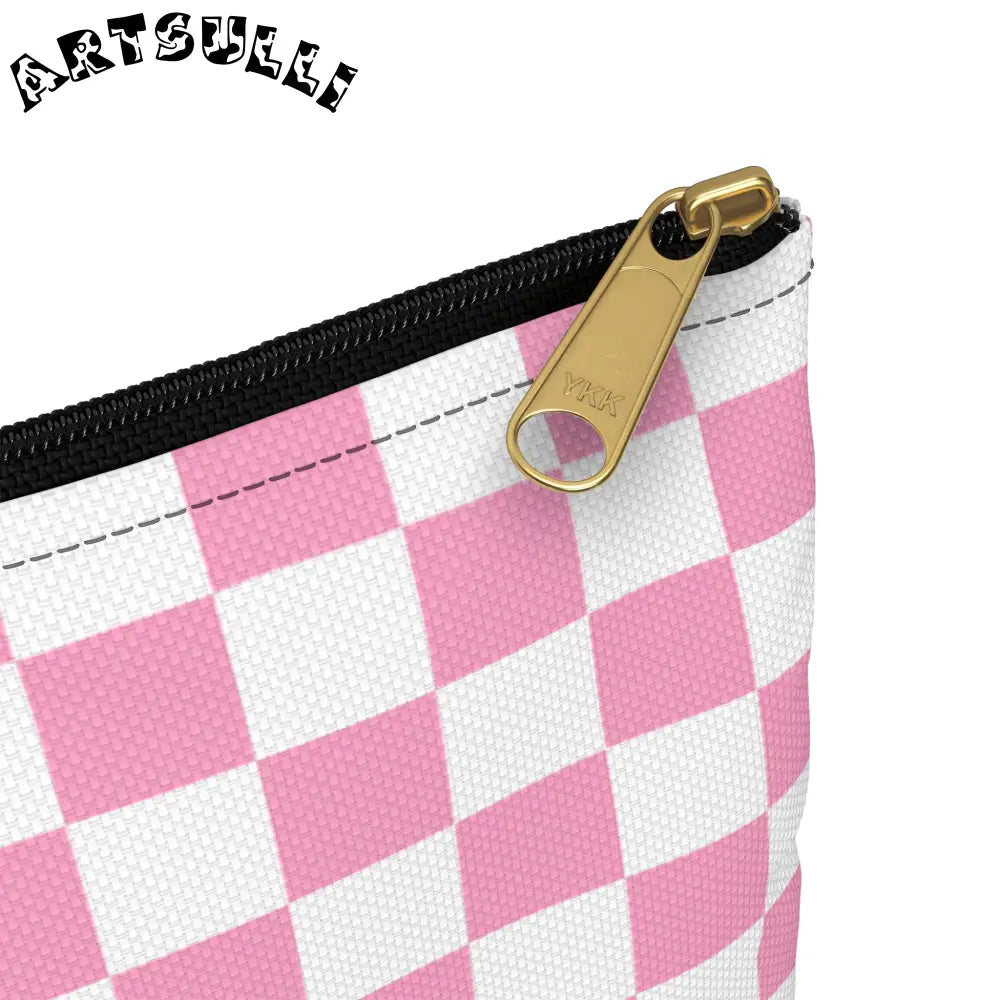 JAKKOUTTHEBXX Checkerboard II Hot Pink and White Accessory Pouch