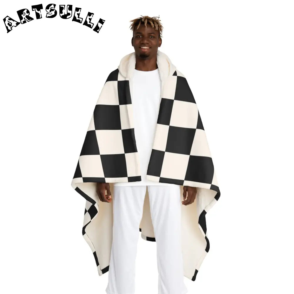 JAKKOUTTHEBXX Checkerboard White and Black Hooded Sherpa Fleece
