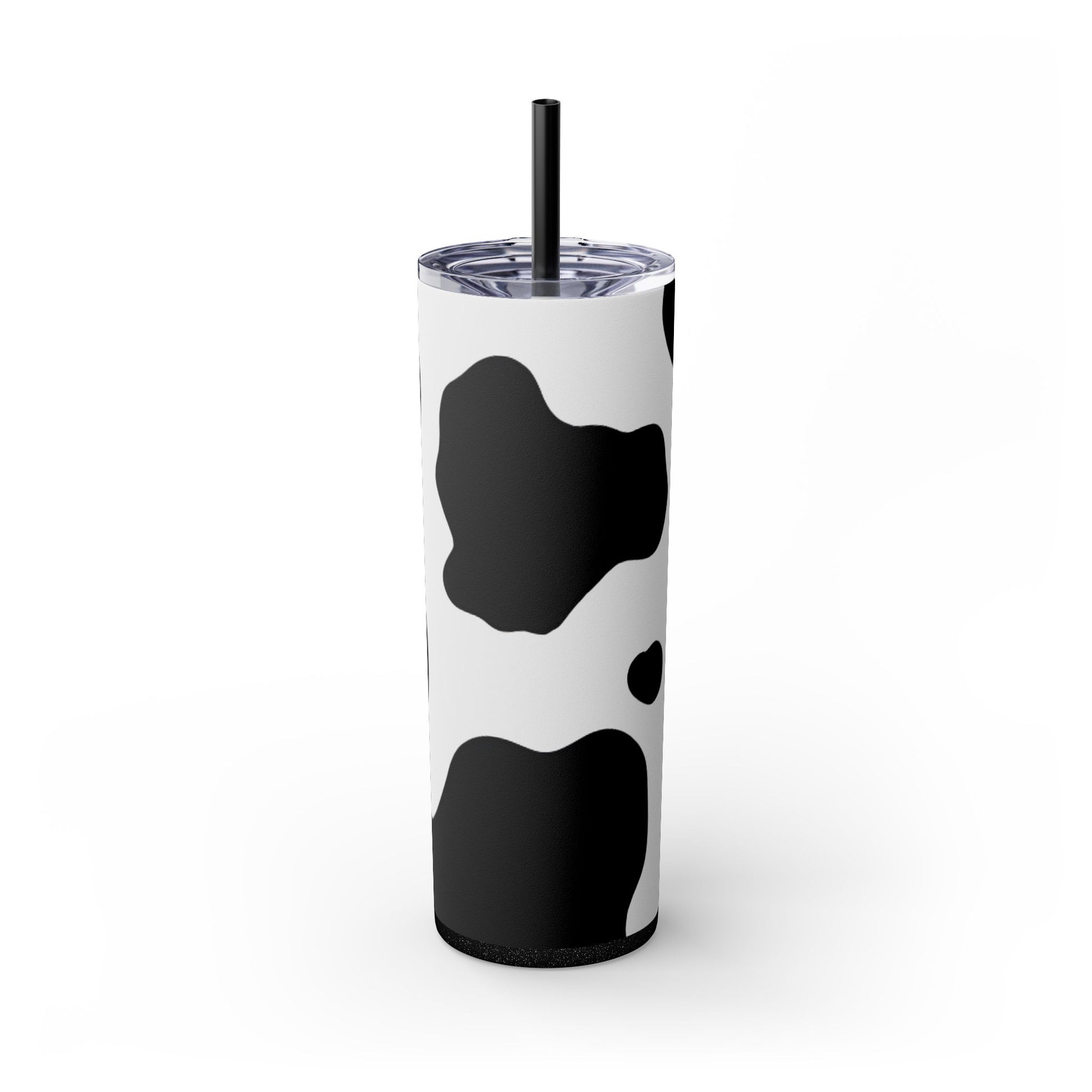 Cow Print Focus Skinny Tumbler with Straw, 20oz, Artsulli - Art is Long, Life is Short, Mug, Finish, Glossy, Color, Glitter Black, Size, 20oz, 33906791282484