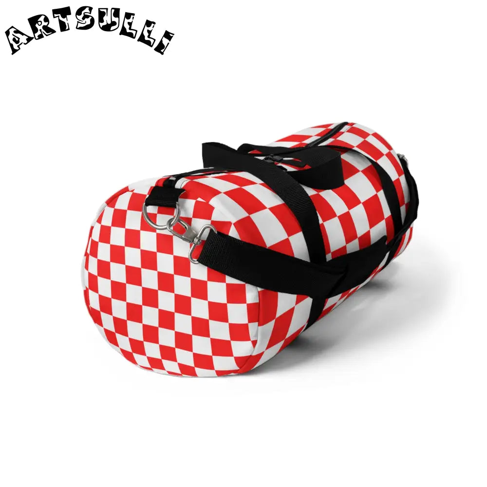 JAKKOUTTHEBXX Checkerboard Red and White Duffel Bag JAKKOUTTHEBXX