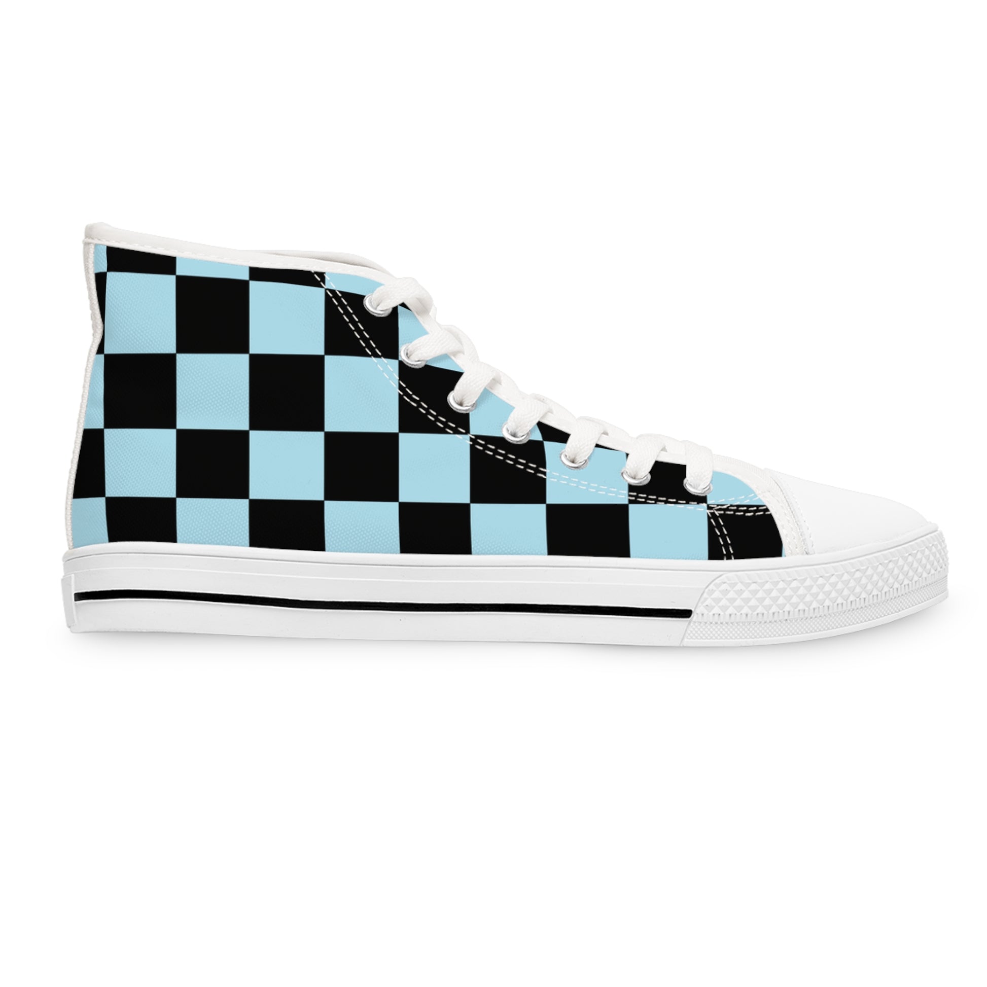 Checkerboard Black and Blue Women's High Top Sneakers, Artsulli - Art is Long, Life is Short, Shoes, , , , , , , 