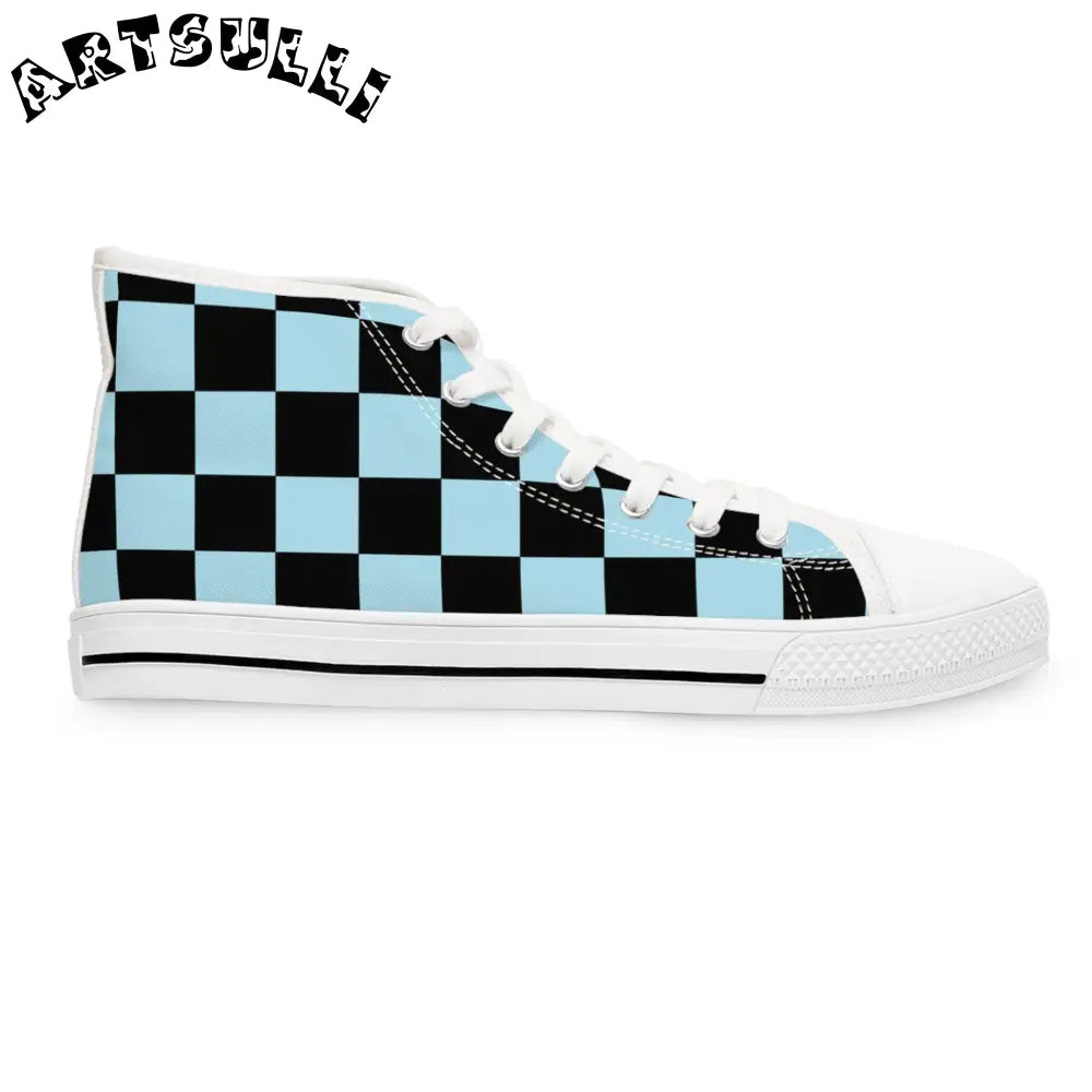 JAKKOUTTHEBXX Checkerboard Black and Blue Women’s High Top Sneakers