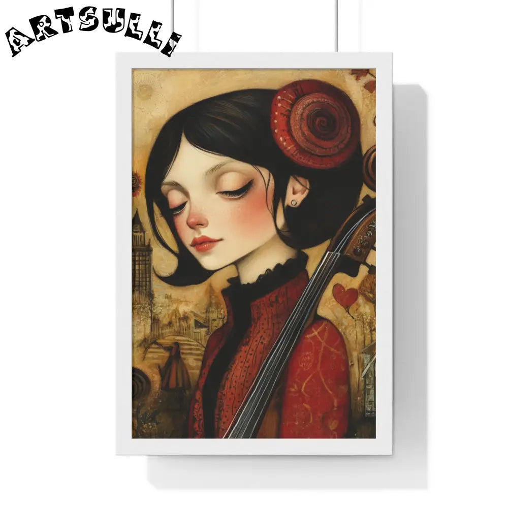 JAKKOUTTHEBXX Dark Haired Woman Playing Instrument Framed Poster 2025