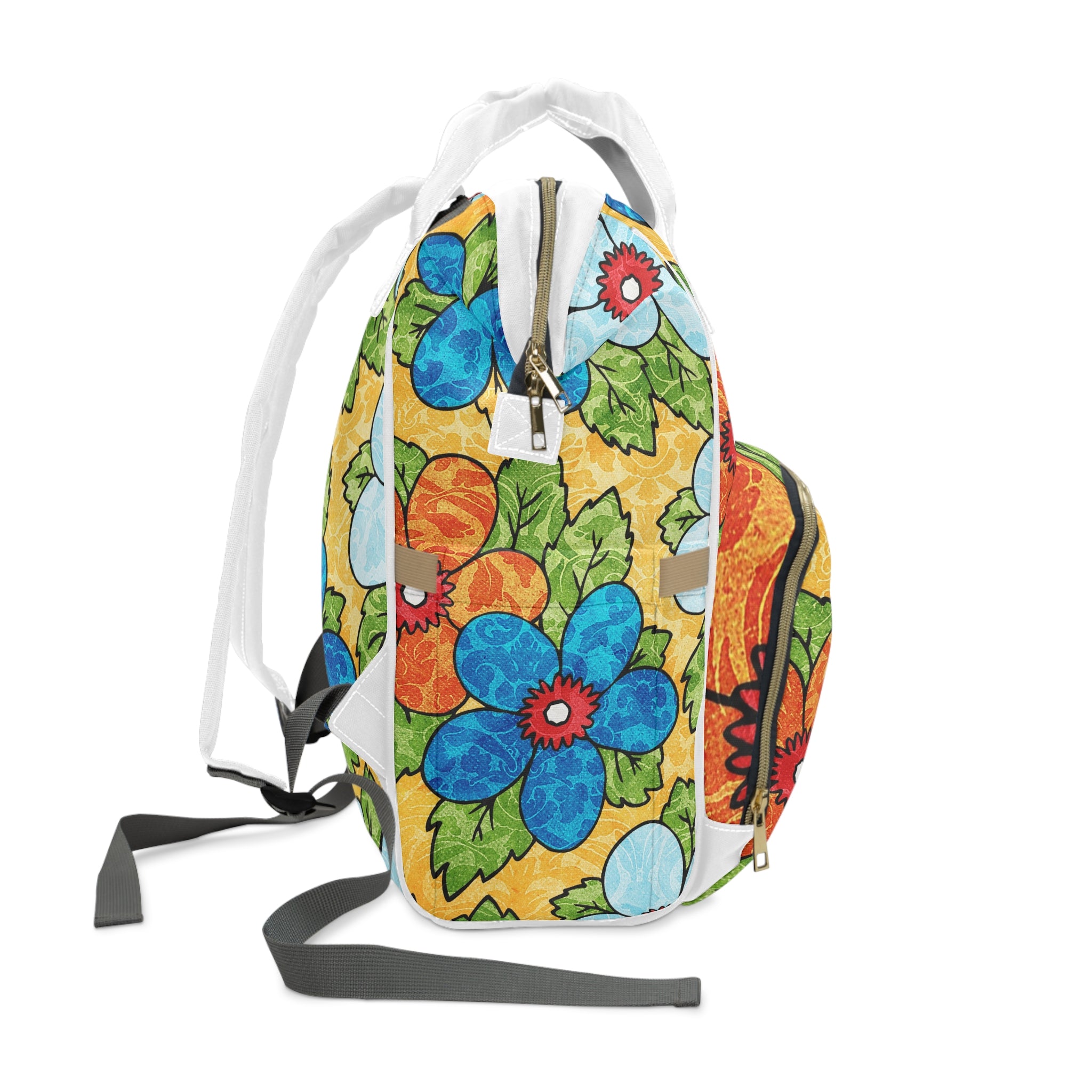 Groovy Yellow Floral Kl Multifunctional Diaper Backpack, Artsulli - Art is Long, Life is Short, Bags, , , , , , , 