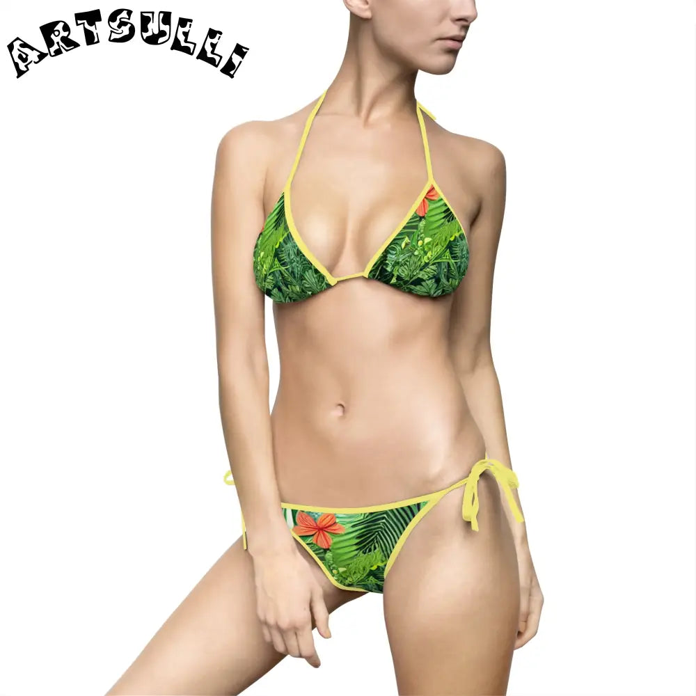 JAKKOUTTHEBXX Tropical Leaf Orange Flower Bikini Swimsuit with White