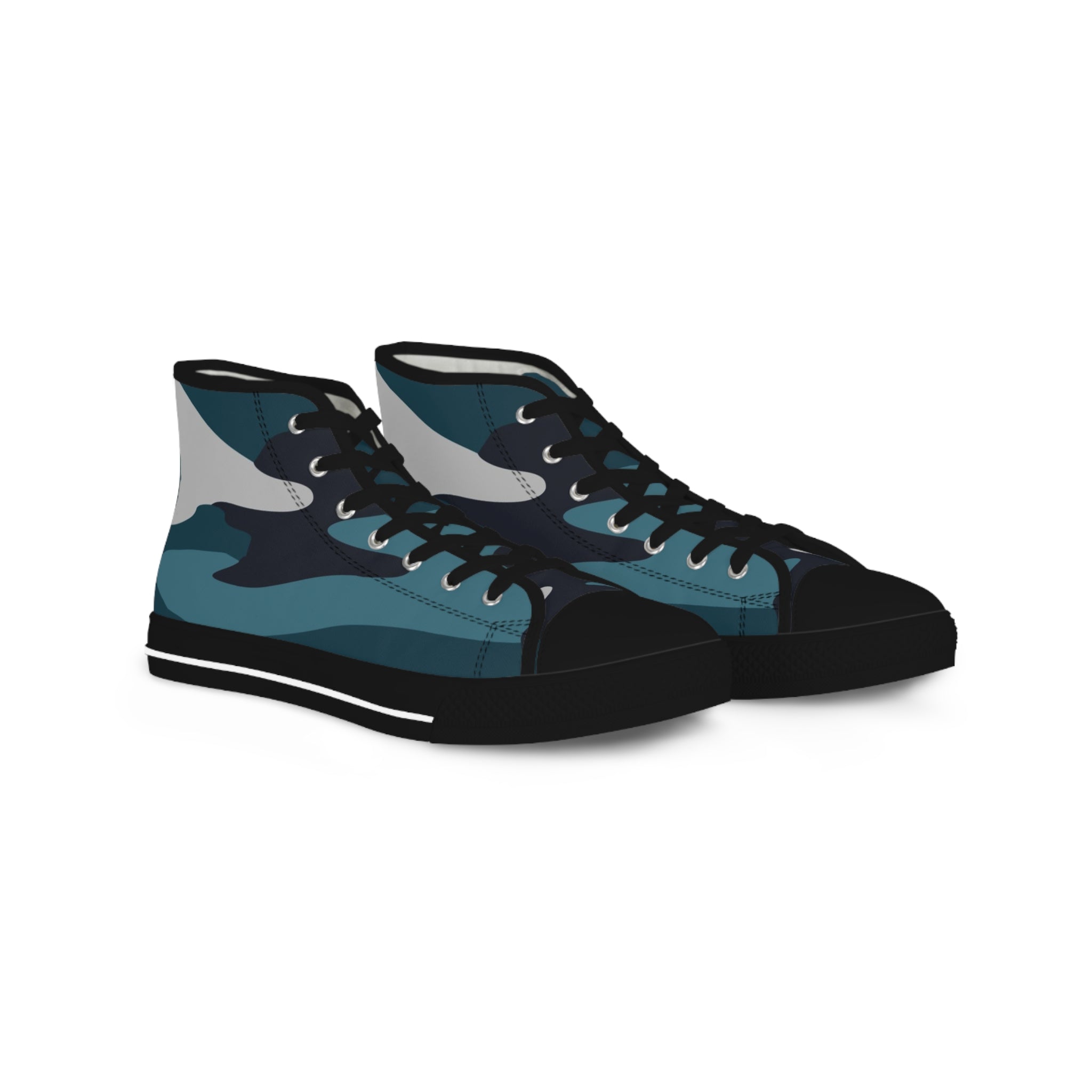 Blue Camouflage Men's High Top Sneakers, Artsulli - Art is Long, Life is Short, Shoes, Size, US 5, Color, Black sole, , , 11179909898651