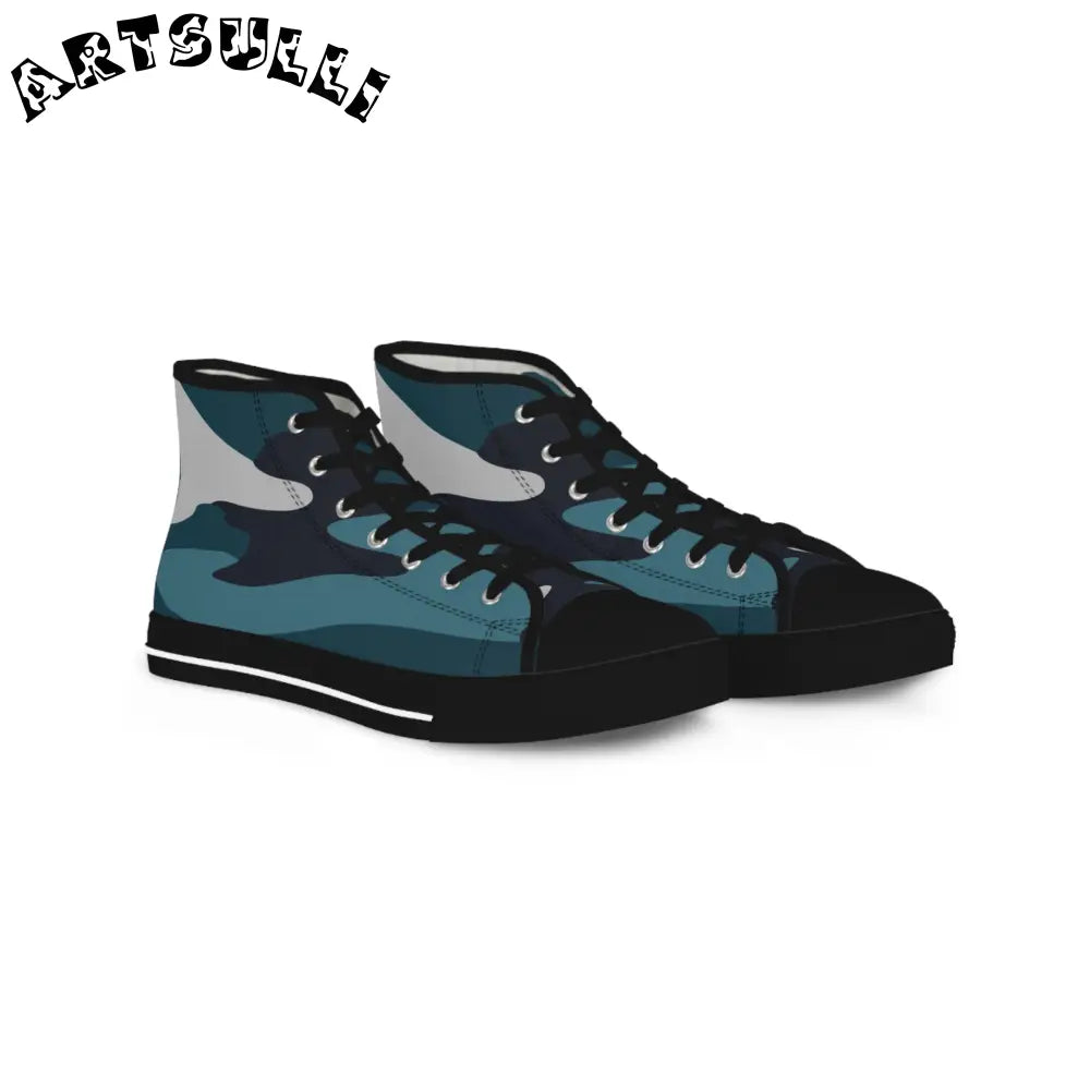 JAKKOUTTHEBXX Blue Camouflage Men’s High Top Sneakers JAKKOUTTHEBXX