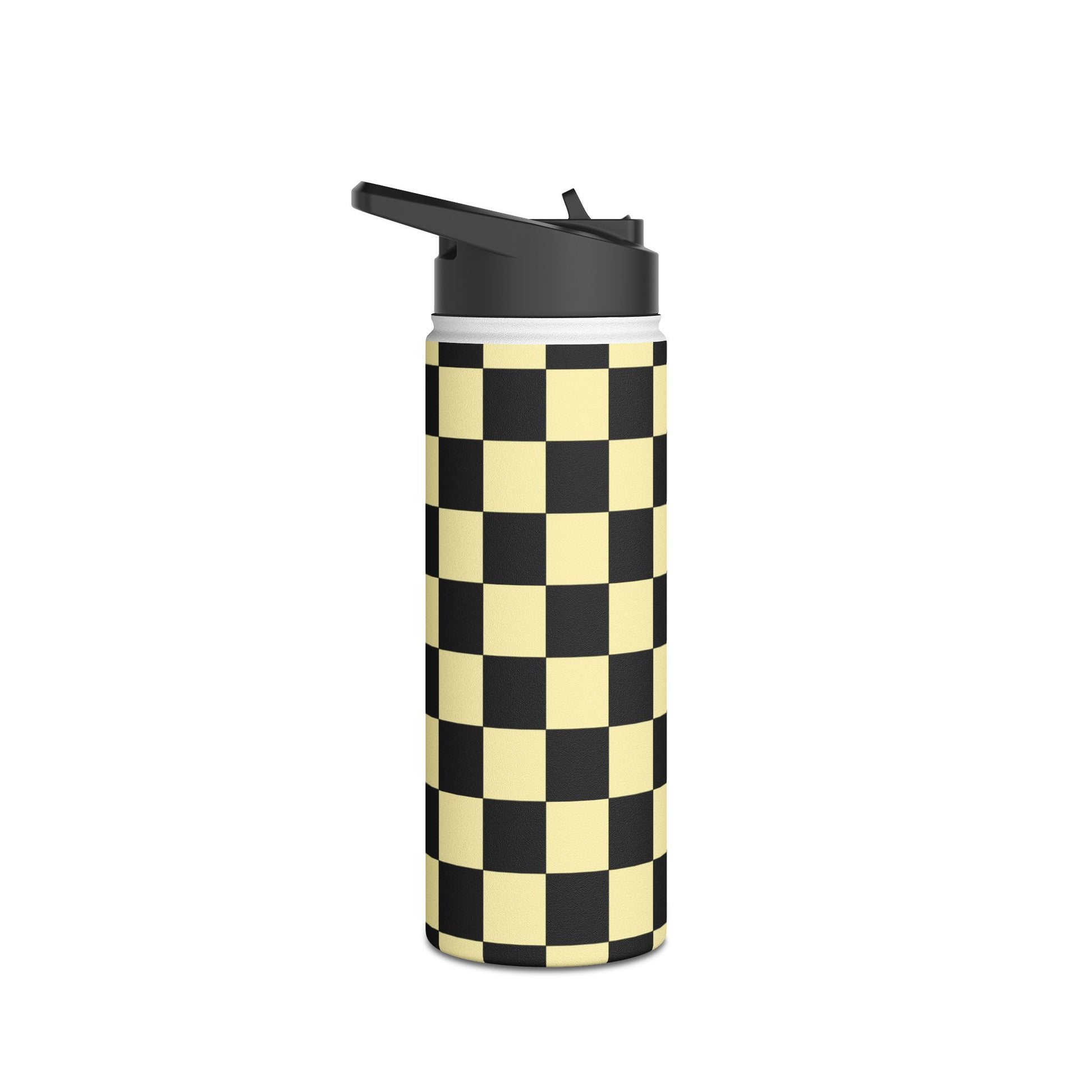Checkerboard Black and Yellow Stainless Steel Water Bottle, Standard Lid, Artsulli - Art is Long, Life is Short, Mug, , , , , , , 