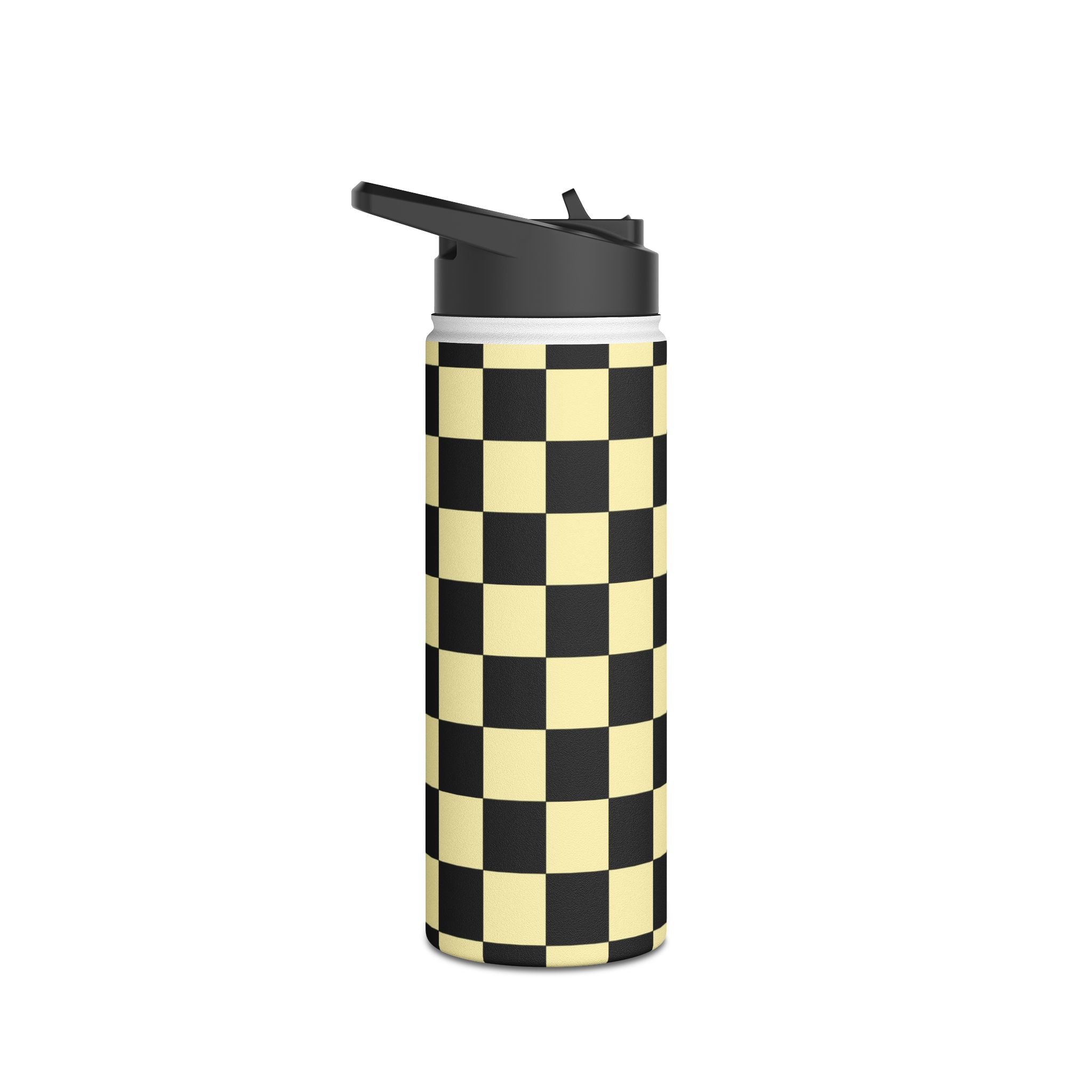 Checkerboard Black and Yellow Stainless Steel Water Bottle, Standard Lid, Artsulli - Art is Long, Life is Short, Mug, , , , , , , 