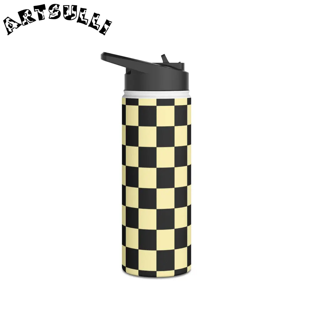 JAKKOUTTHEBXX Checkerboard Black and Yellow Stainless Steel Water
