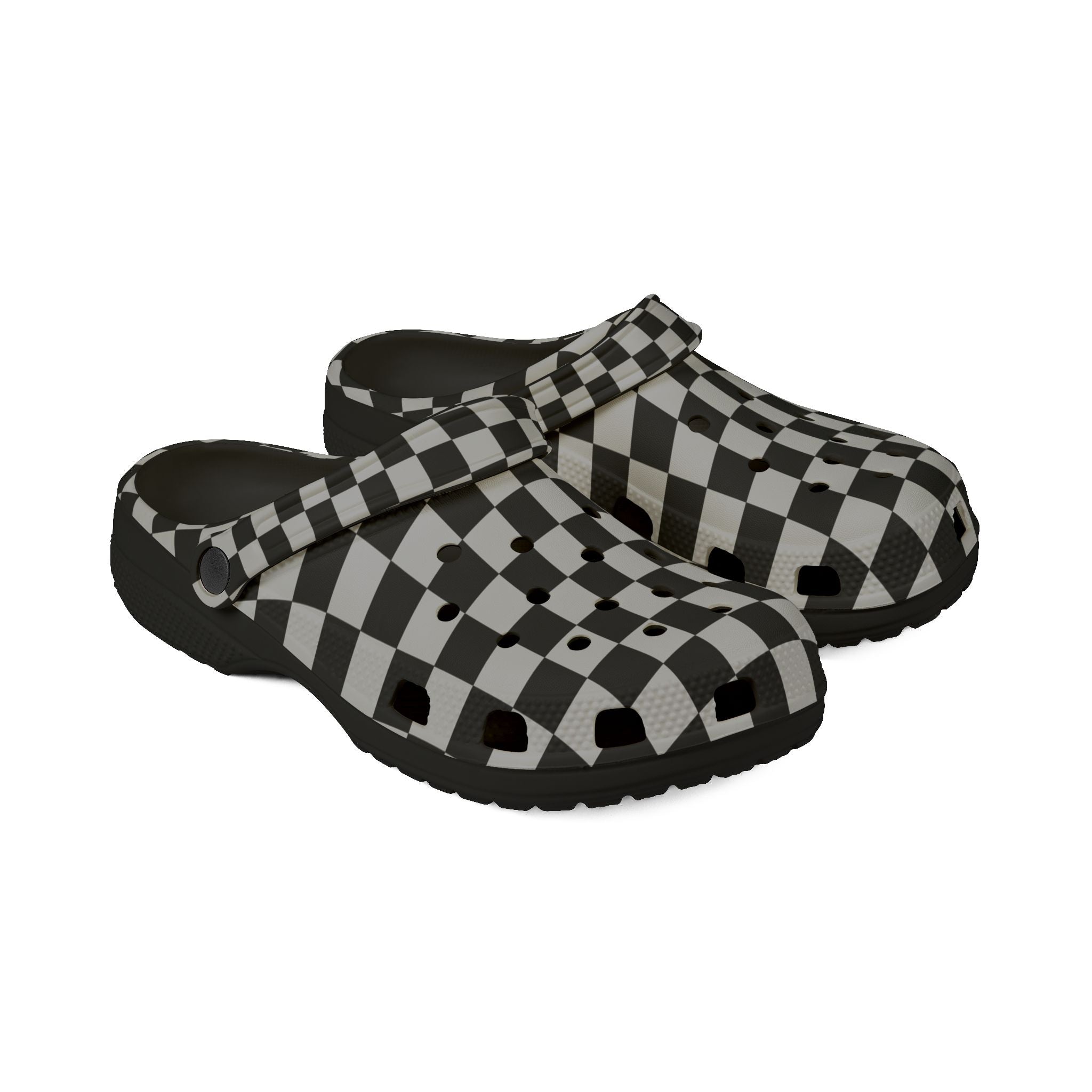 Checkerboard Dada Black and Light Gray EVA Foam Rubber Shoes (AOP), Artsulli - Art is Long, Life is Short, Shoes, , , , , , , 