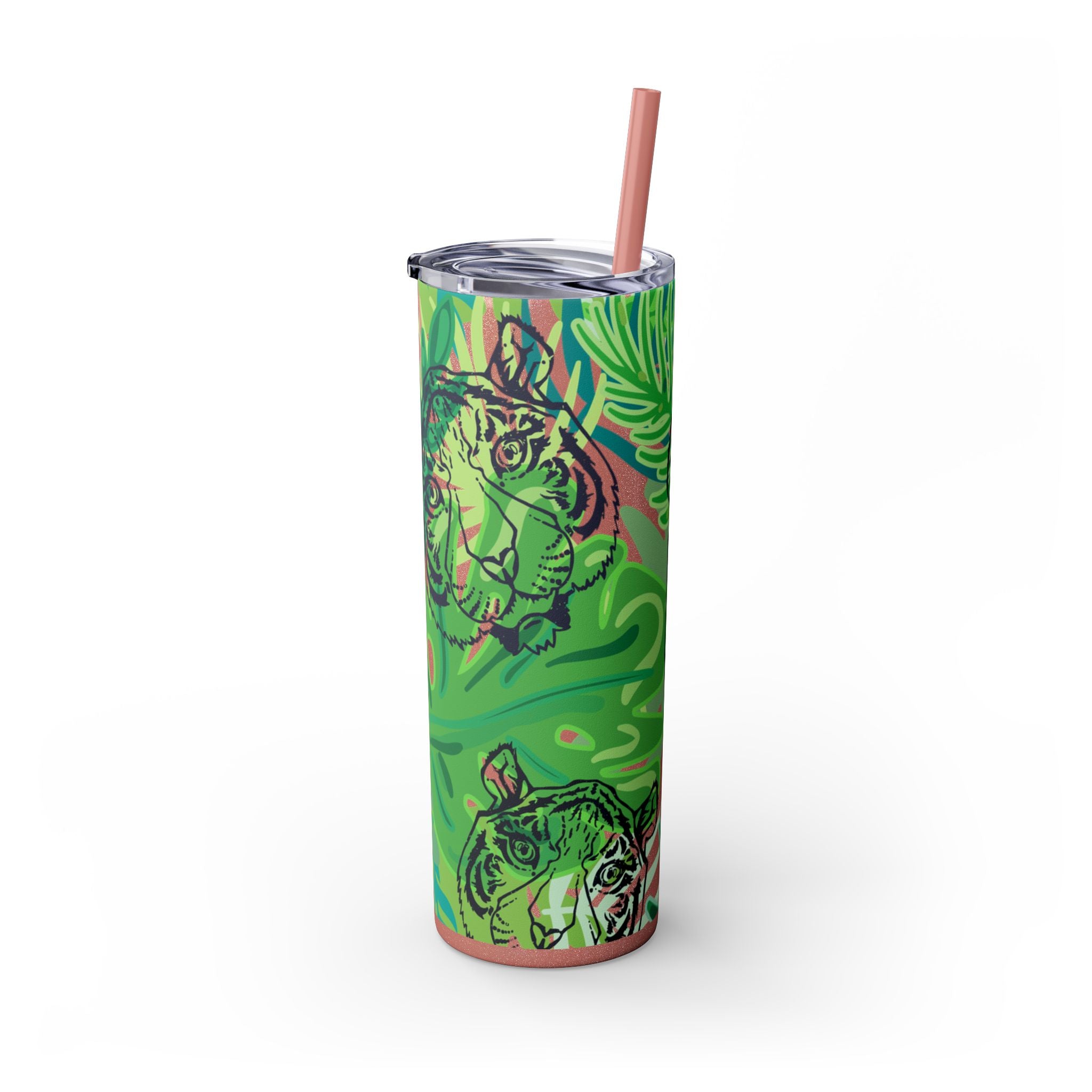 Tropical Jungle Tigers Green Skinny Tumbler with Straw, 20oz, Artsulli - Art is Long, Life is Short, Mug, , , , , , , 