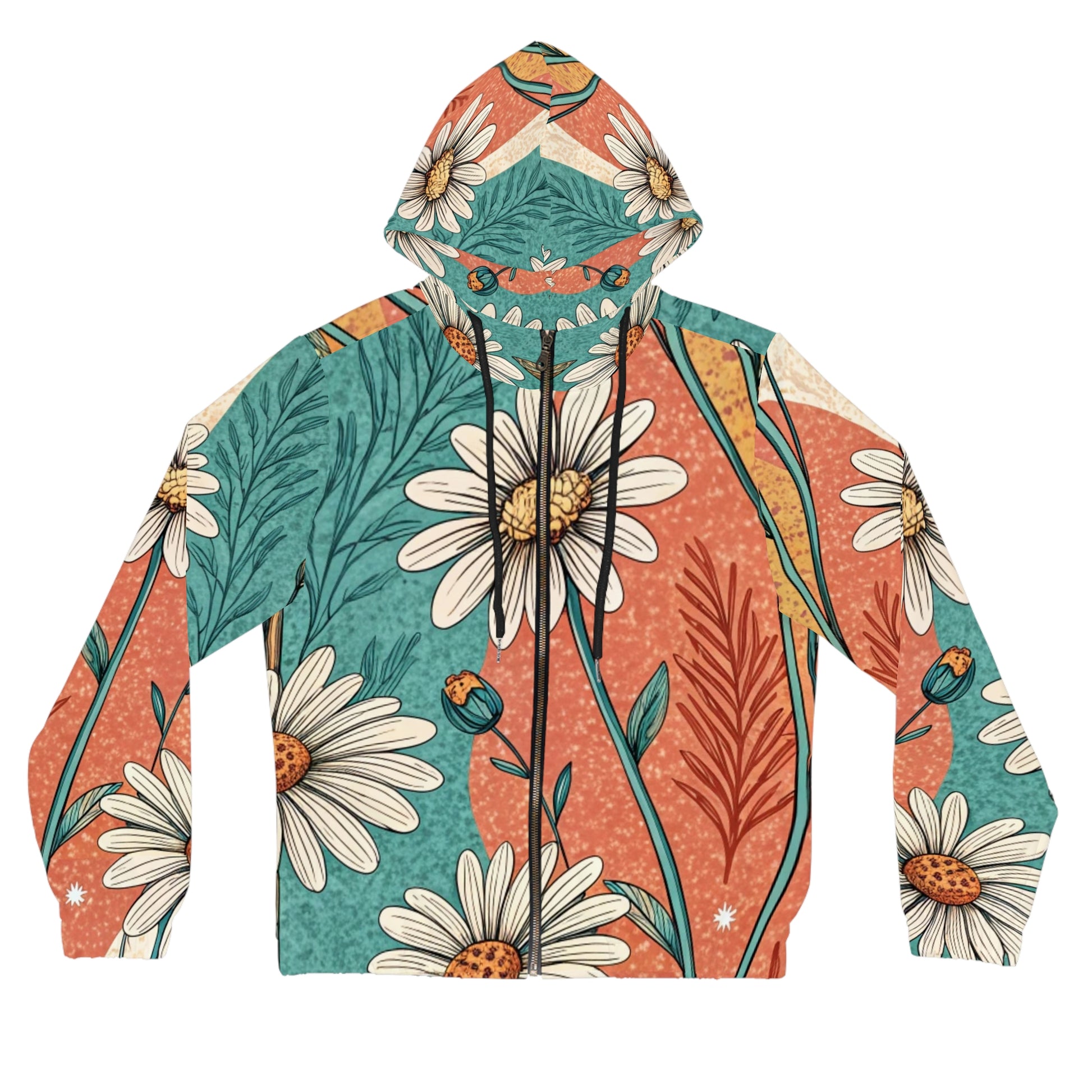 Retro Daisy Dream Women’s Full-Zip Hoodie (AOP), Artsulli - Art is Long, Life is Short, All Over Prints, Size, XS, Color, Black, , , 70616574842707218530
