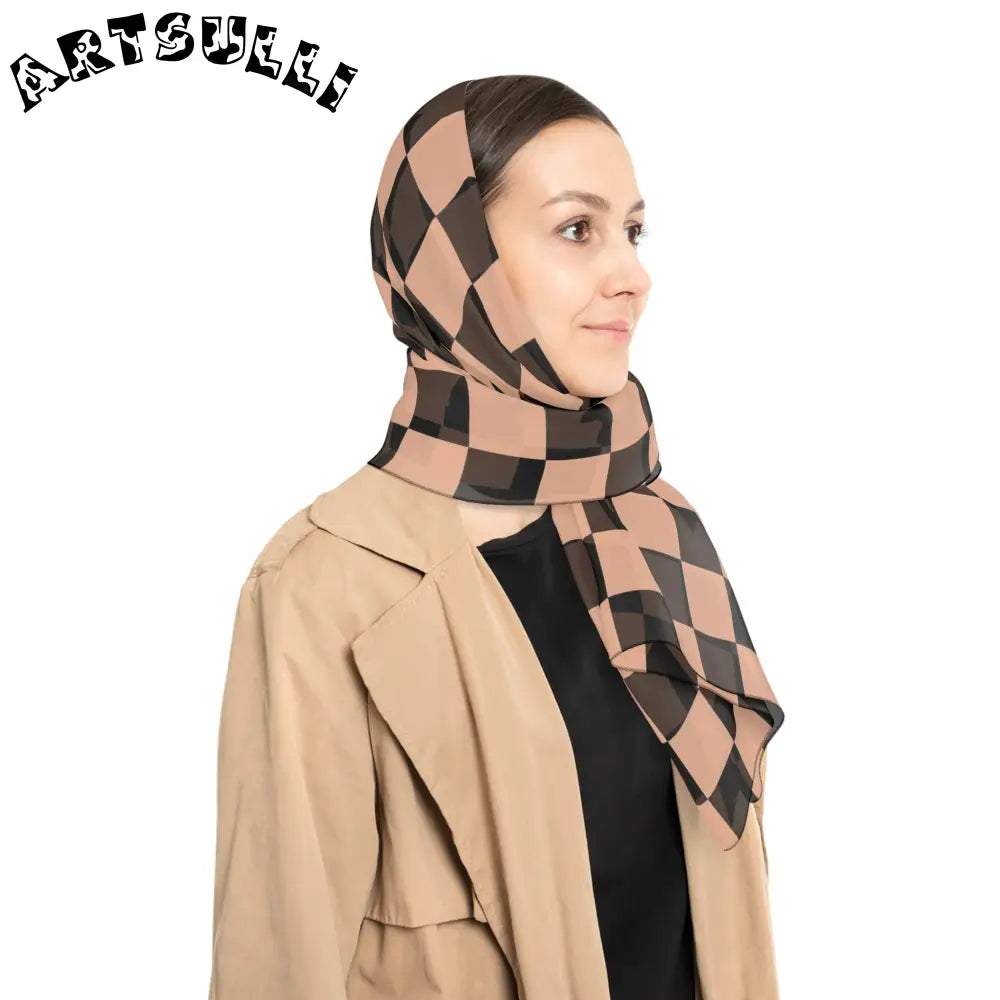 JAKKOUTTHEBXX Checkerboard II Soft Orange and Black Poly Scarf
