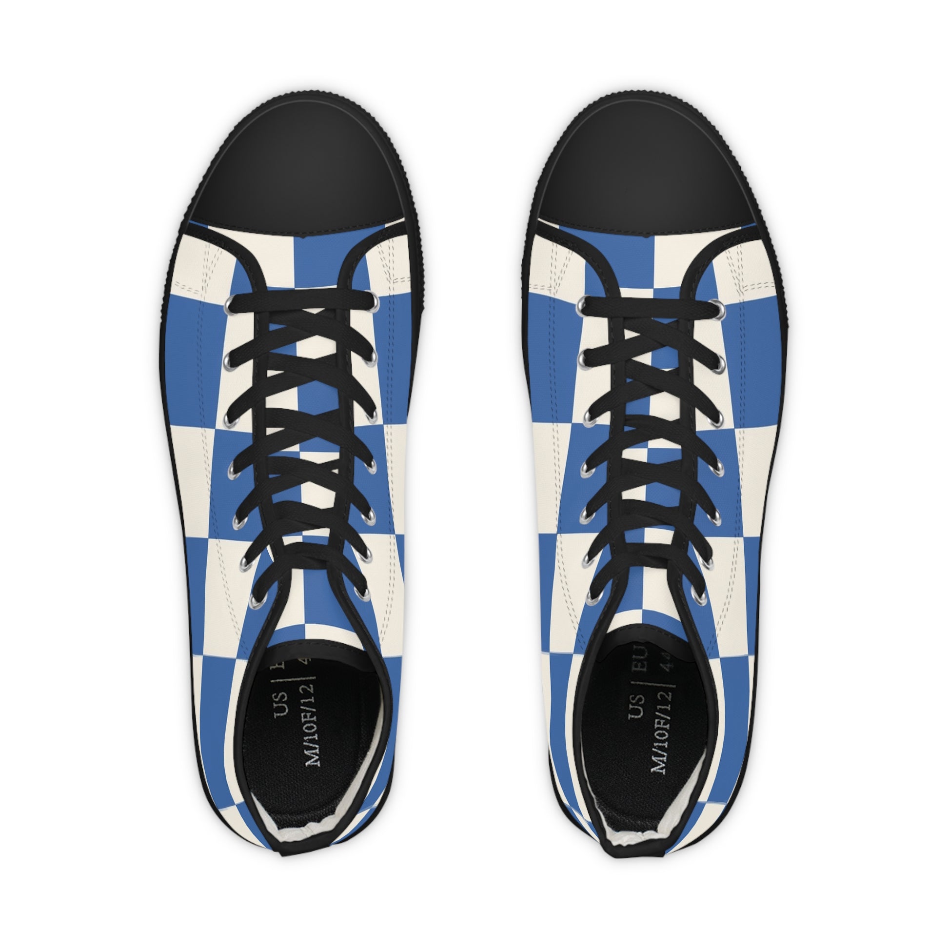 Big Checkerboard Blue Men's High Top Sneakers, Artsulli - Art is Long, Life is Short, Shoes, , , , , , , 