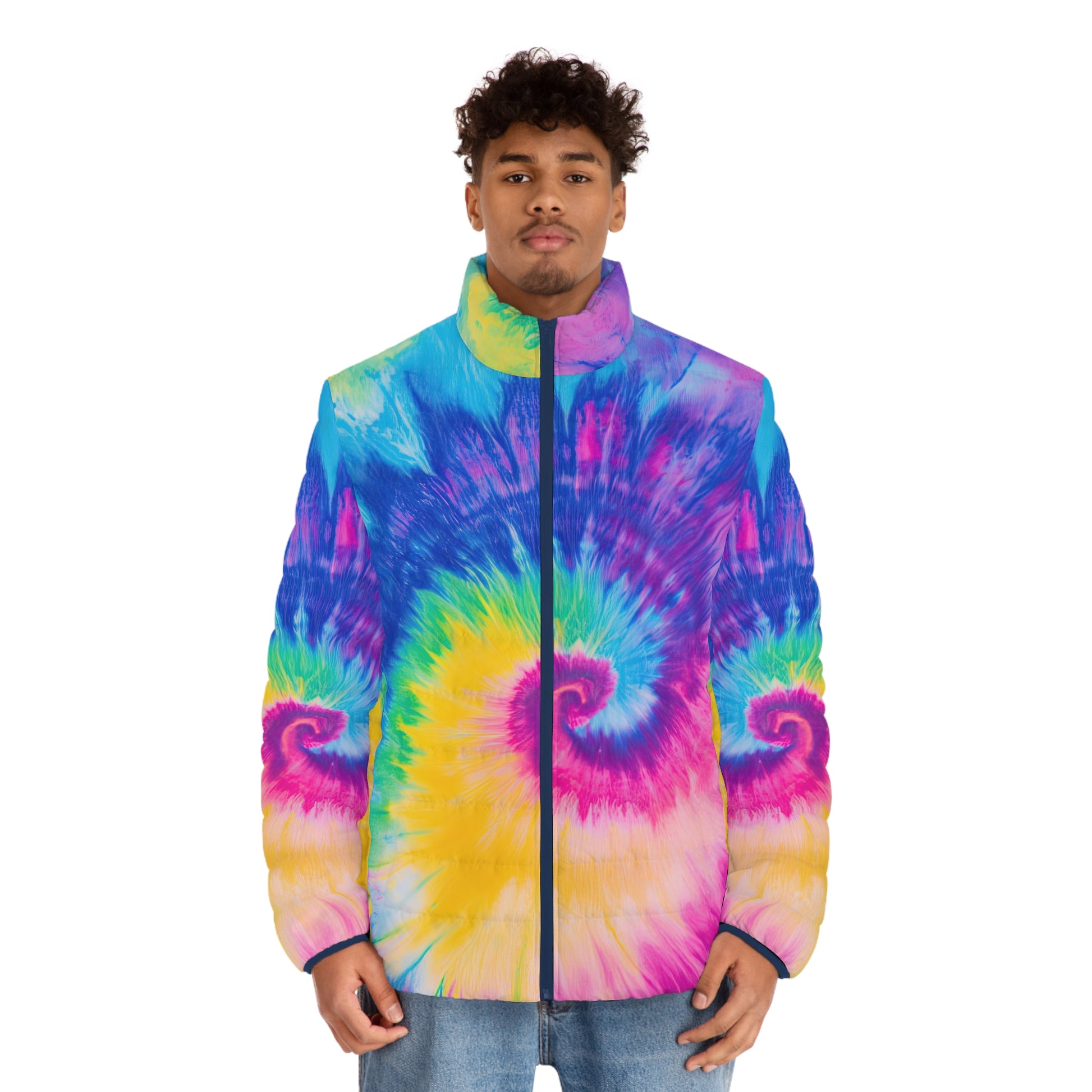 Psychedelic Tie Dye Men's Puffer Jacket (AOP), Artsulli - Art is Long, Life is Short, All Over Prints, , , , , , , 