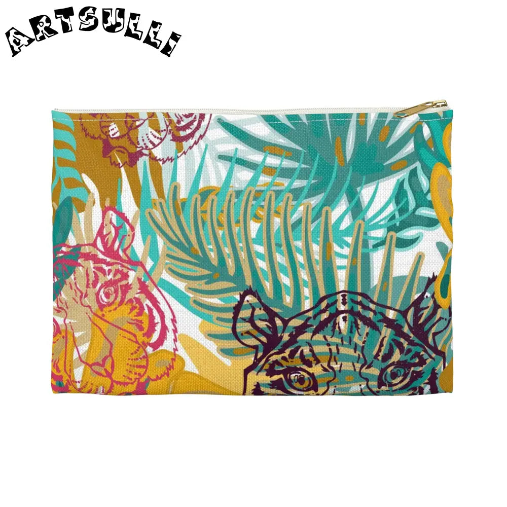 JAKKOUTTHEBXX Tropical Jungle Tigers Brown and Green Accessory Pouch