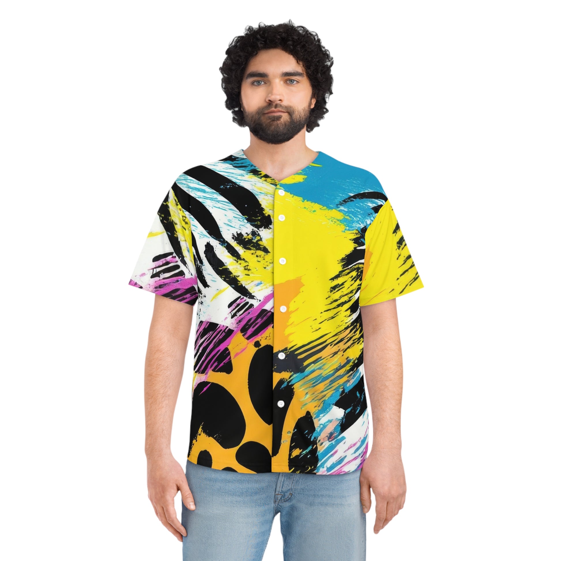 Zebra Stripes x Leopard Print x Paint Splatter Multi-Color Men's Baseball Jersey (AOP), Artsulli - Art is Long, Life is Short, All Over Prints, , , , , , , 