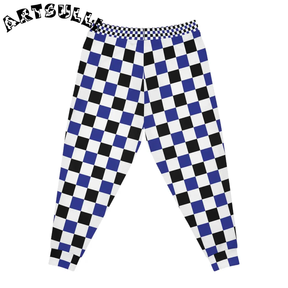 JAKKOUTTHEBXX Checkerboard Blue White and Black Athletic Joggers