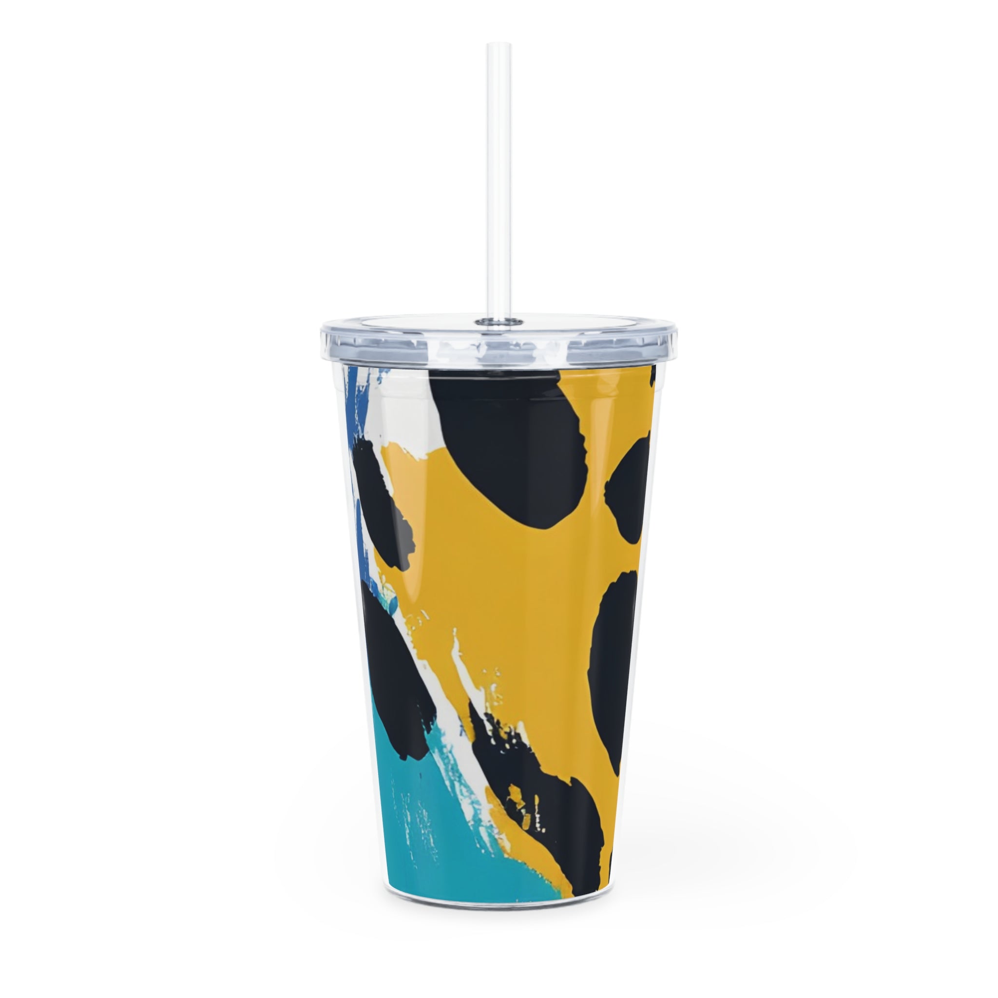 Leopard Print x Paint Brush Strokes Multi-Color Plastic Tumbler with Straw, Artsulli - Art is Long, Life is Short, Mug, , , , , , , 