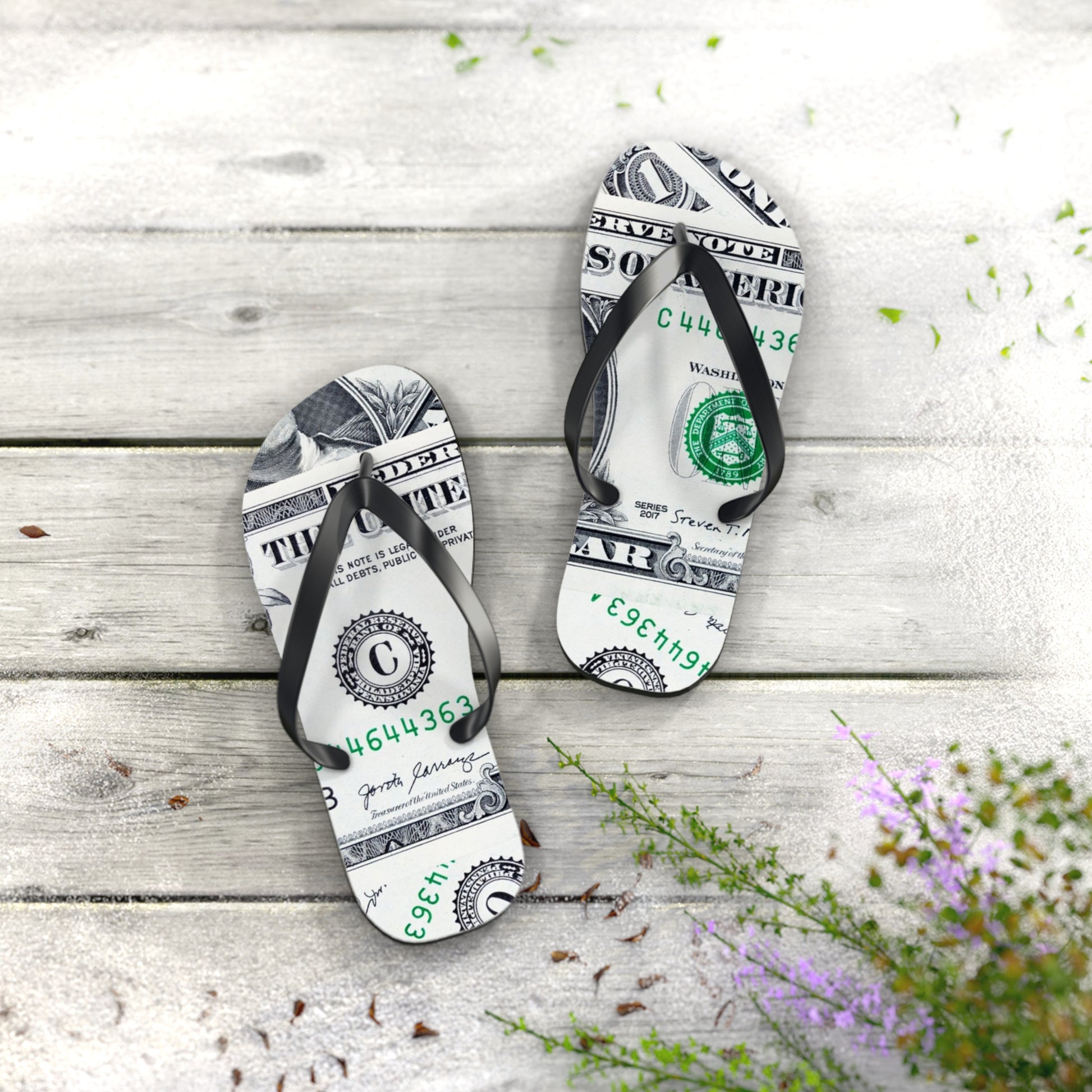 Money Collage Flip Flops, Artsulli - Art is Long, Life is Short, Shoes, , , , , , , 