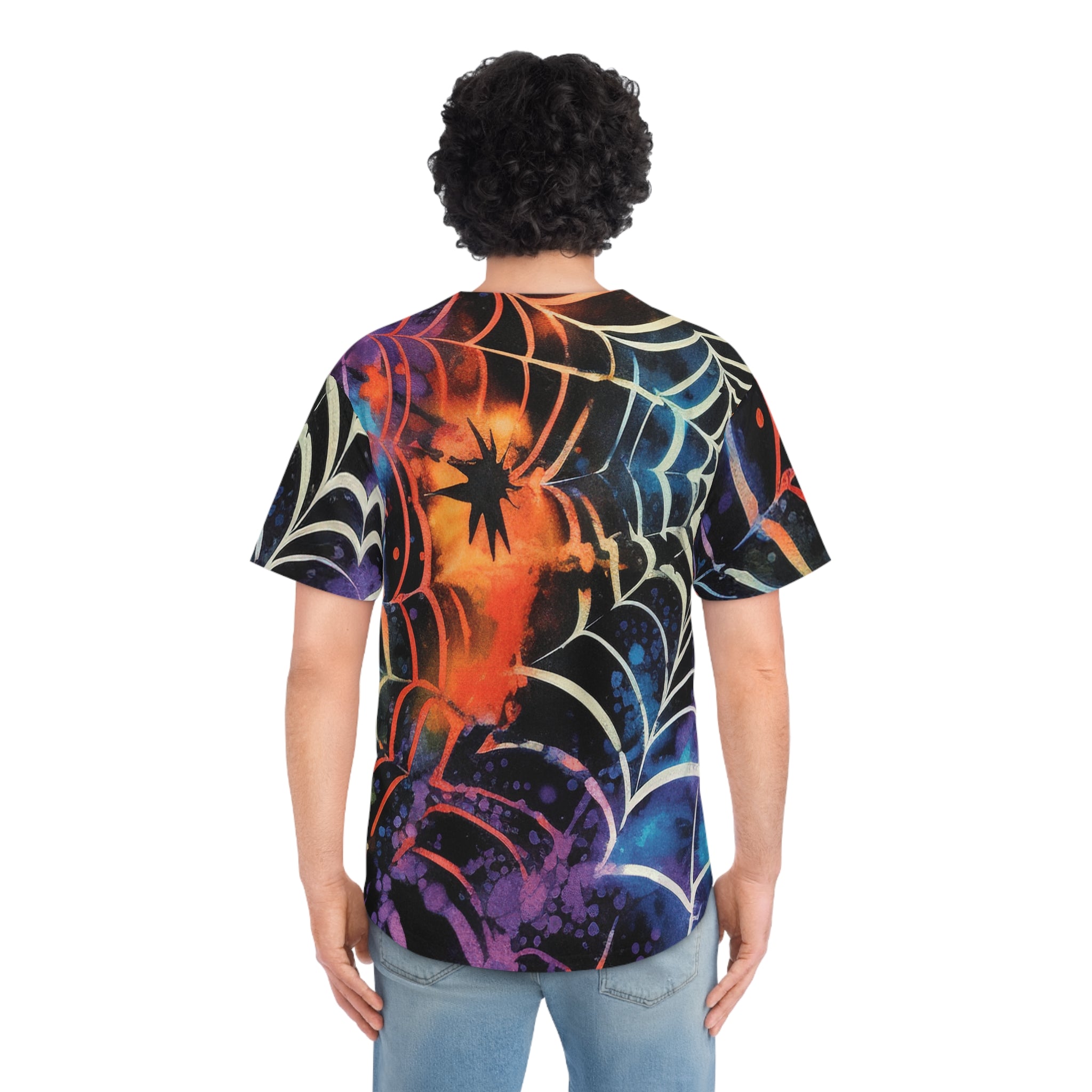 Spider Web Tie Dye Men's Baseball Jersey (AOP), Artsulli - Art is Long, Life is Short, All Over Prints, , , , , , , 