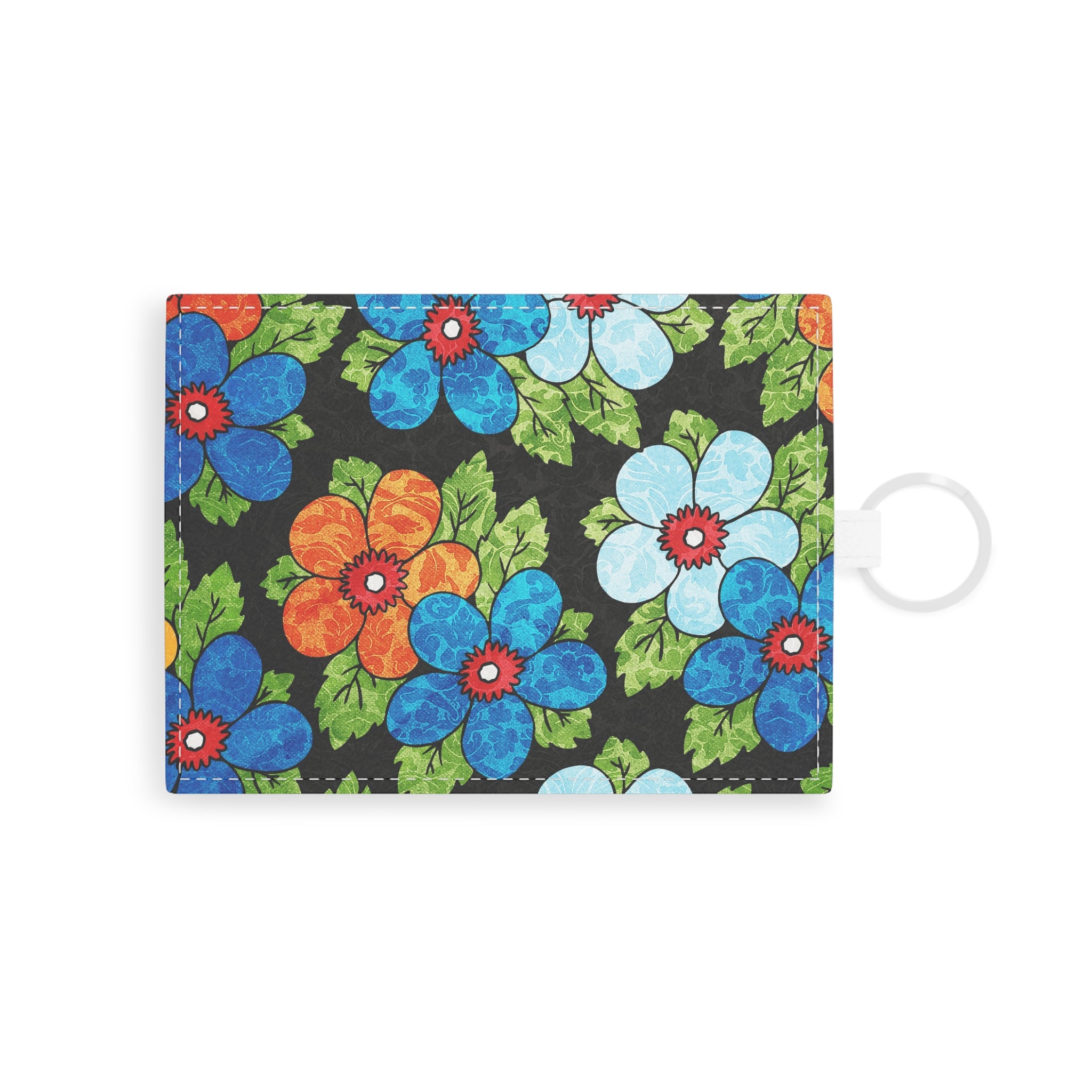 Groovy Black Floral Kl Saffiano Leather Card Holder, Artsulli - Art is Long, Life is Short, Accessories, Size, One size, Color, White, , , 22694998540763874228