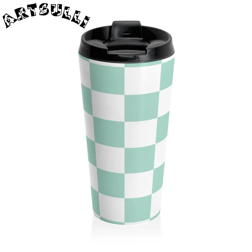 JAKKOUTTHEBXX Teal Checkerboard Stainless Steel Travel Mug 2025