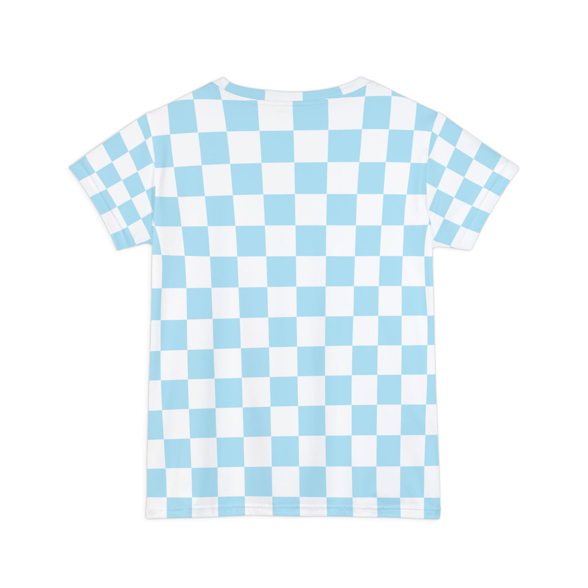 Checkerboard Sky Blue Women's Short Sleeve Shirt (AOP), Artsulli - Art is Long, Life is Short, All Over Prints, , , , , , , 