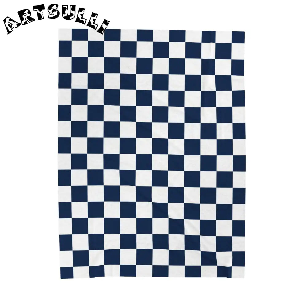 JAKKOUTTHEBXX Checkerboard White and Navy Blue Velveteen Plush