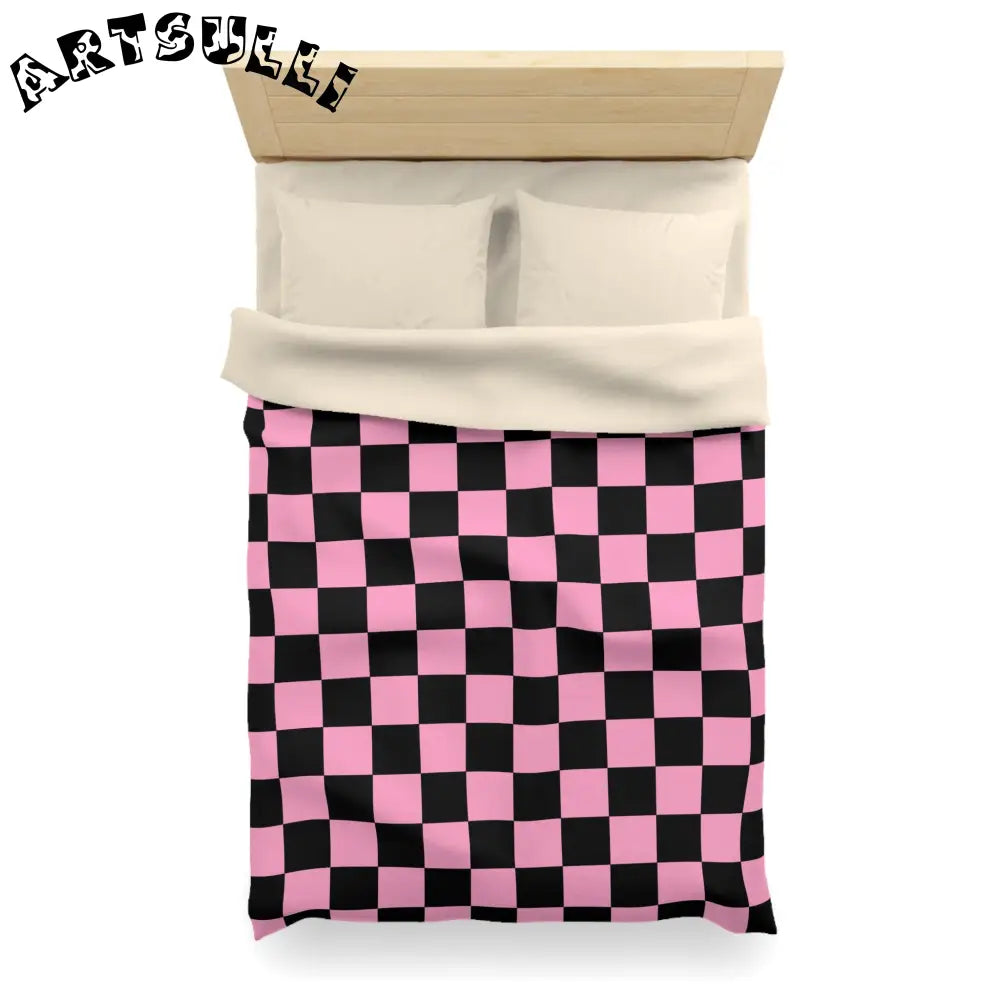 JAKKOUTTHEBXX Checkerboard Black and Pink Microfiber Duvet Cover