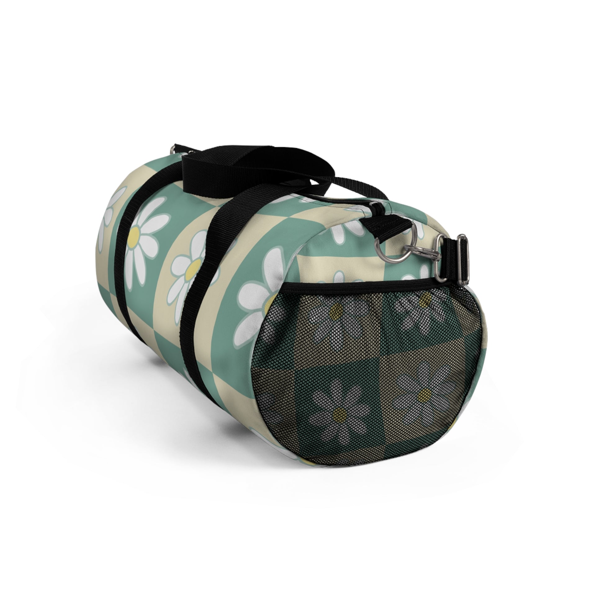 Retro Daisy Checkerboard Green and Tan Duffel Bag, Artsulli - Art is Long, Life is Short, Bags, , , , , , , 