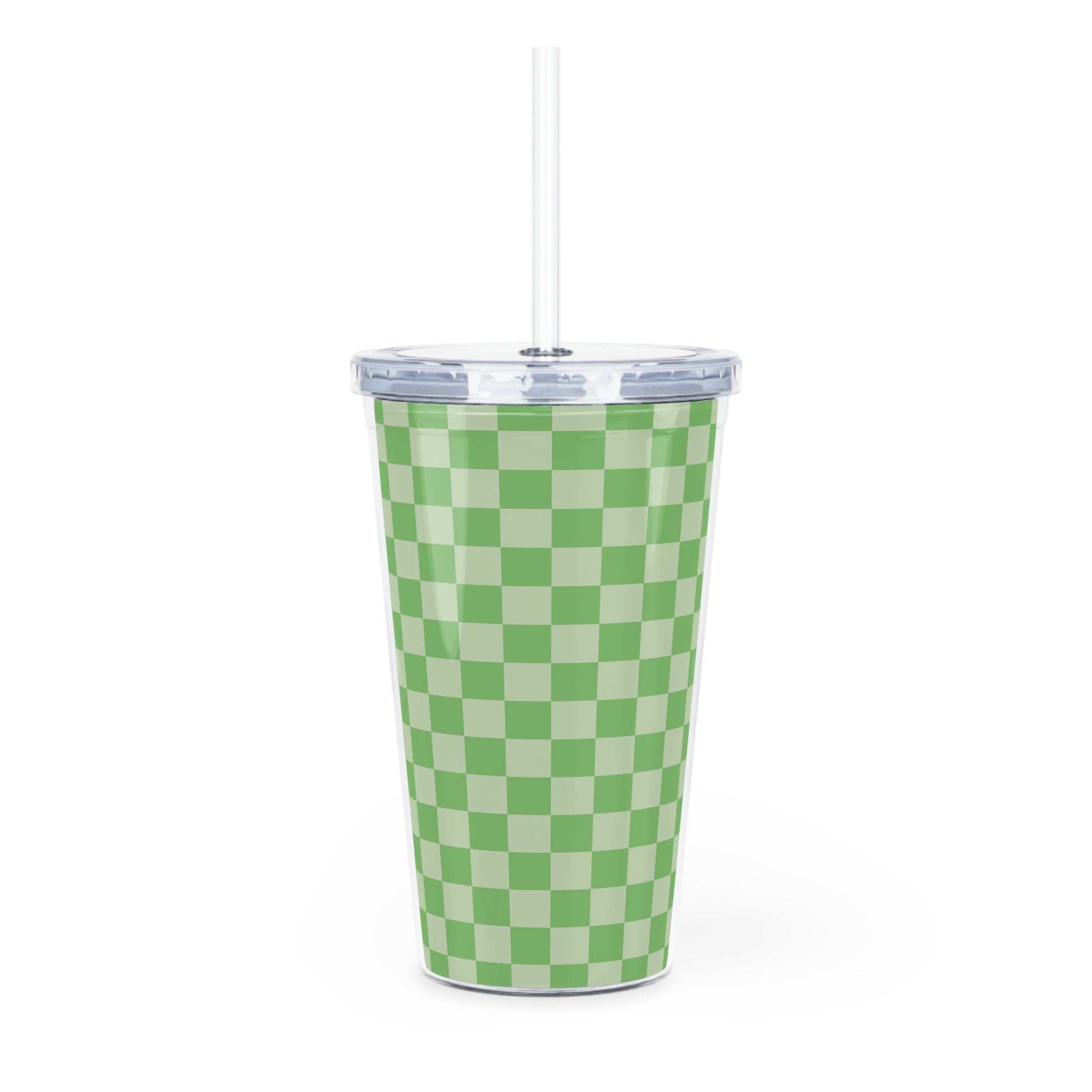 Checkerboard II Green Plastic Tumbler with Straw, Artsulli - Art is Long, Life is Short, Mug, , , , , , , 