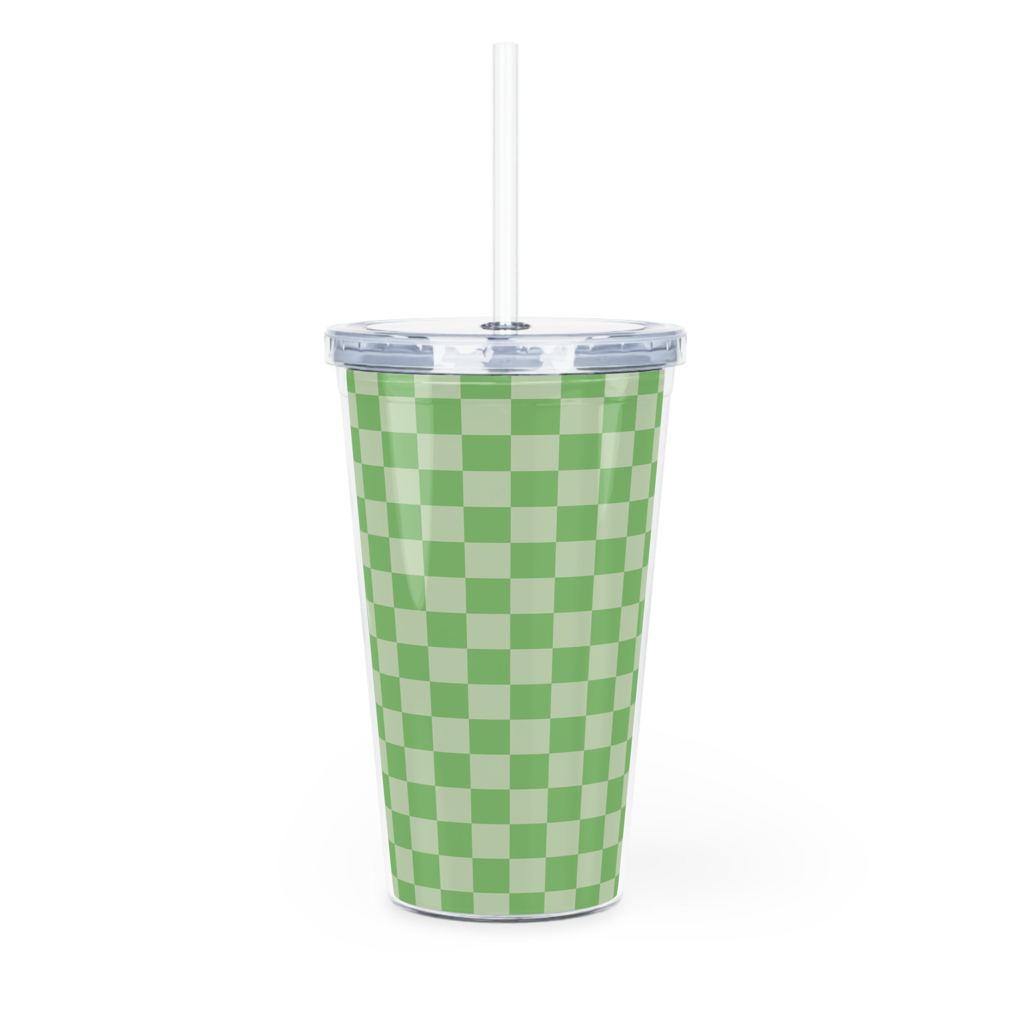 Checkerboard II Green Plastic Tumbler with Straw, Artsulli - Art is Long, Life is Short, Mug, , , , , , , 