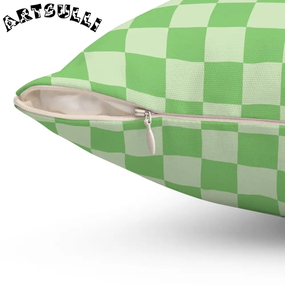 JAKKOUTTHEBXX Checkerboard Green Spun Polyester Square Pillow