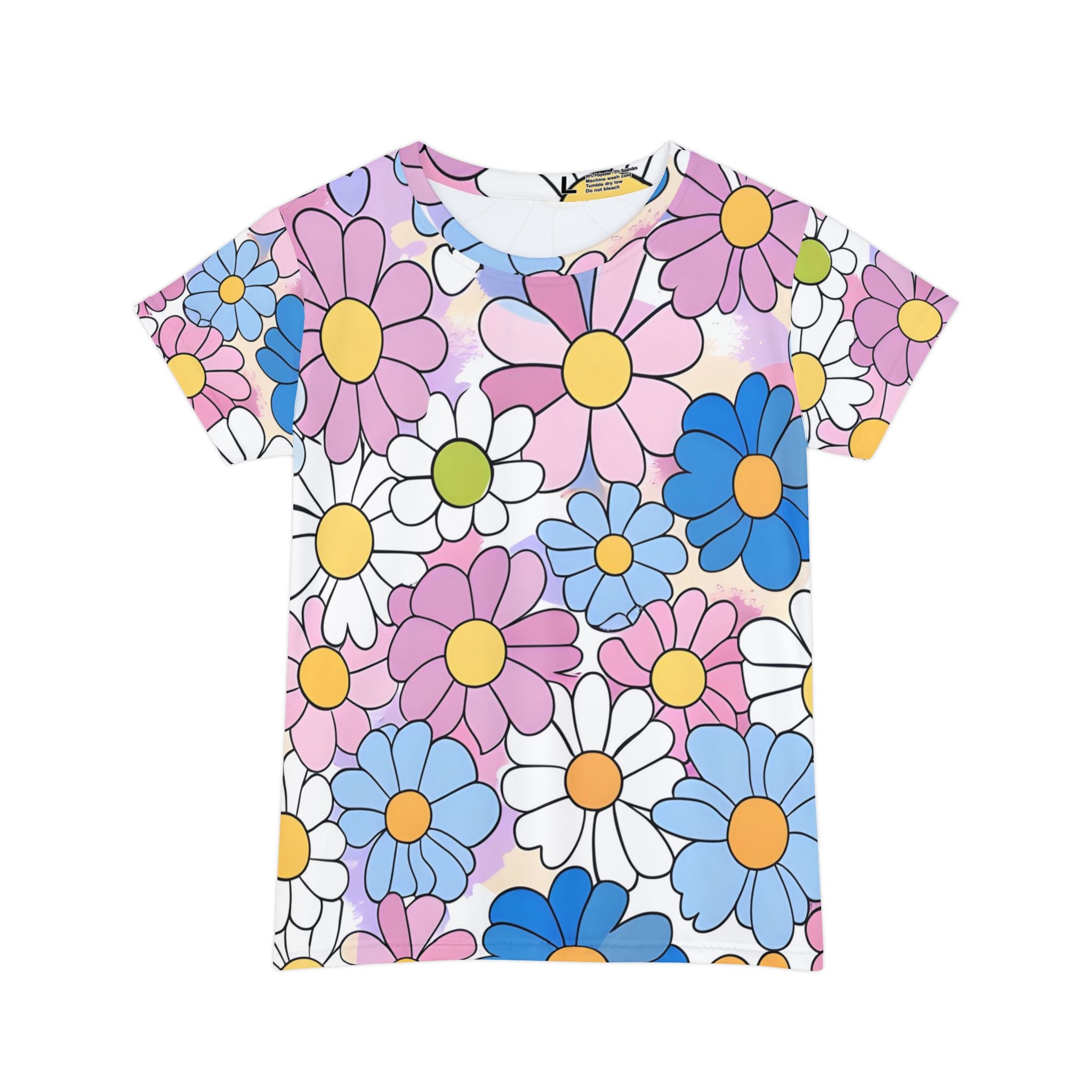 Flower Hour Purple and Blue Women's Short Sleeve Shirt (AOP), Artsulli - Art is Long, Life is Short, All Over Prints, Size, XS, , , , , 53779292622677