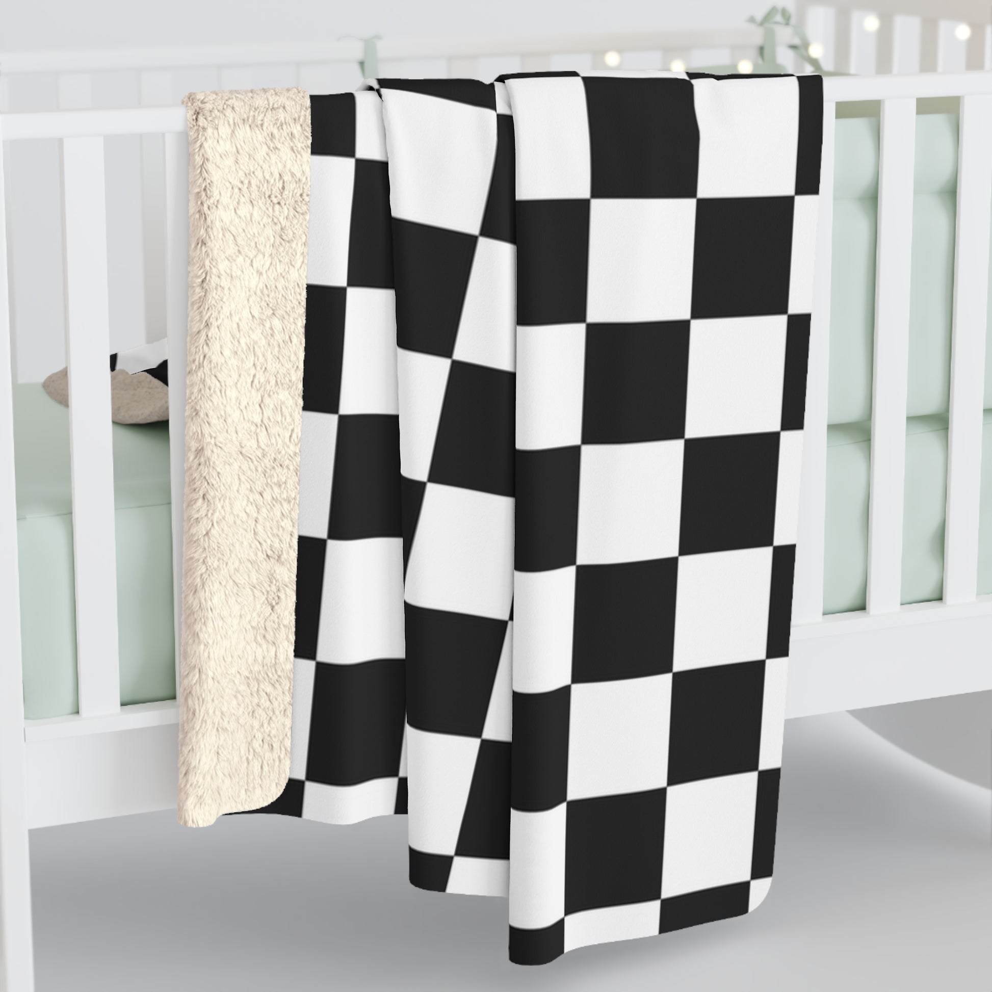 Checkerboard White and Black Sherpa Fleece Blanket, Artsulli - Art is Long, Life is Short, Home Decor, , , , , , , 