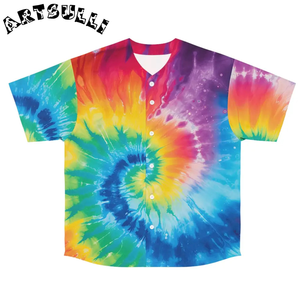 JAKKOUTTHEBXX Tie-Dye Rainbow Button-Up Baseball Tee 2025