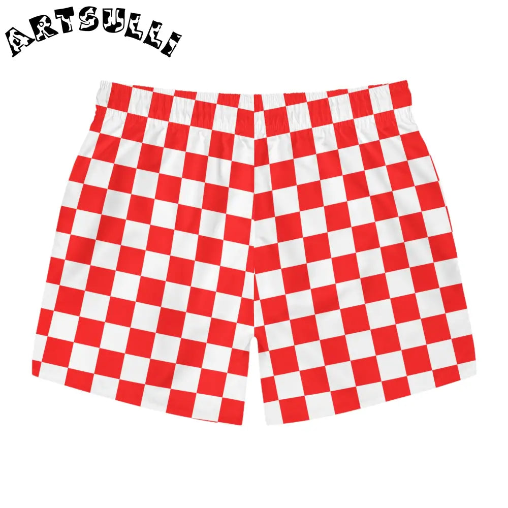 JAKKOUTTHEBXX Checkerboard II Red and White Swim Trunks (AOP)