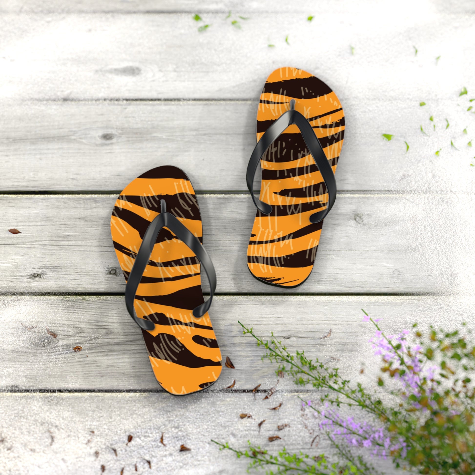 Tiger Scratches Orange & Black Flip Flops, Artsulli - Art is Long, Life is Short, Shoes, , , , , , , 